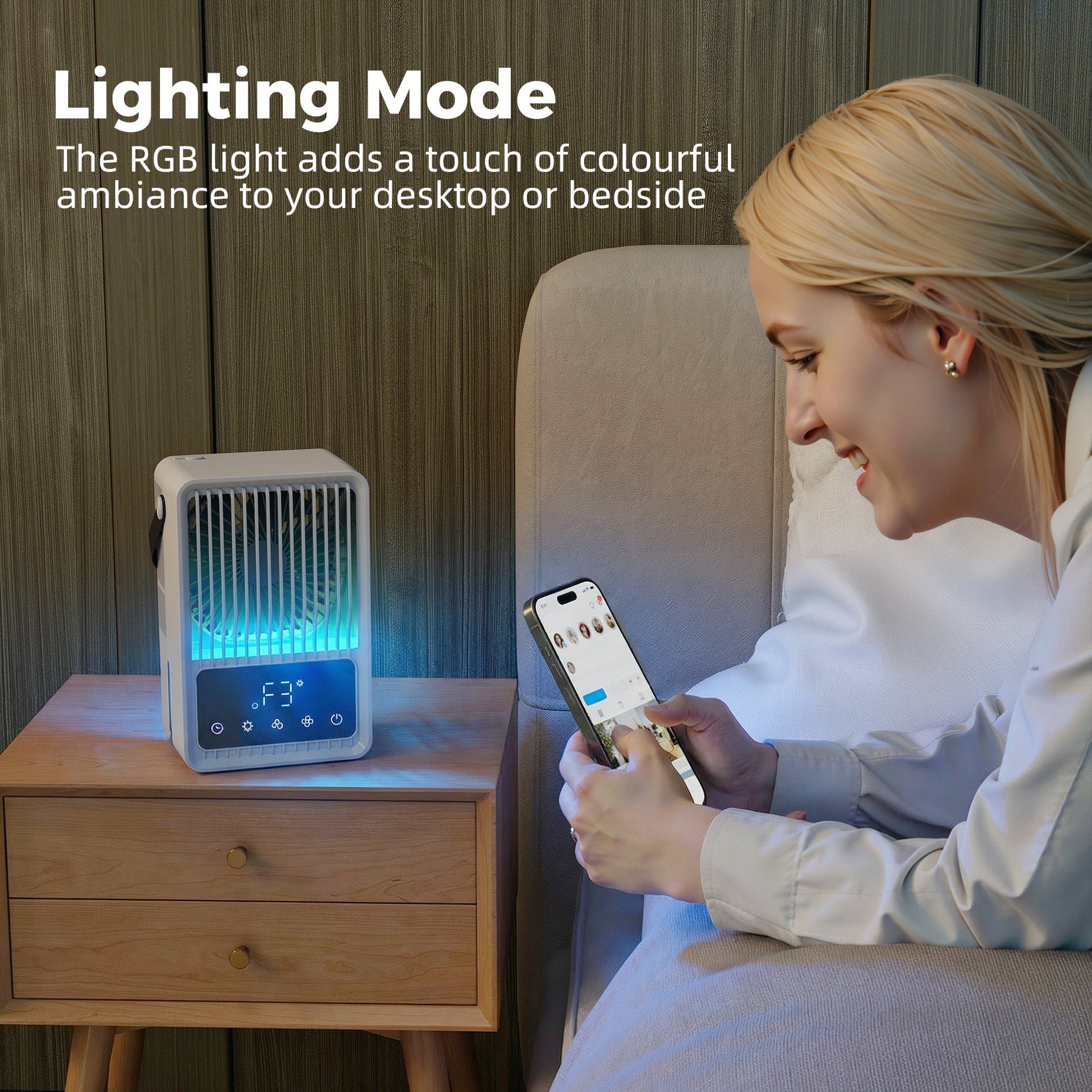 23.2 cm Desk Fan with Humidifier, 3-Speed Table Fan with 550ml Water Tank, Small Fan with RGB Light for Bedroom, Home Office, Black