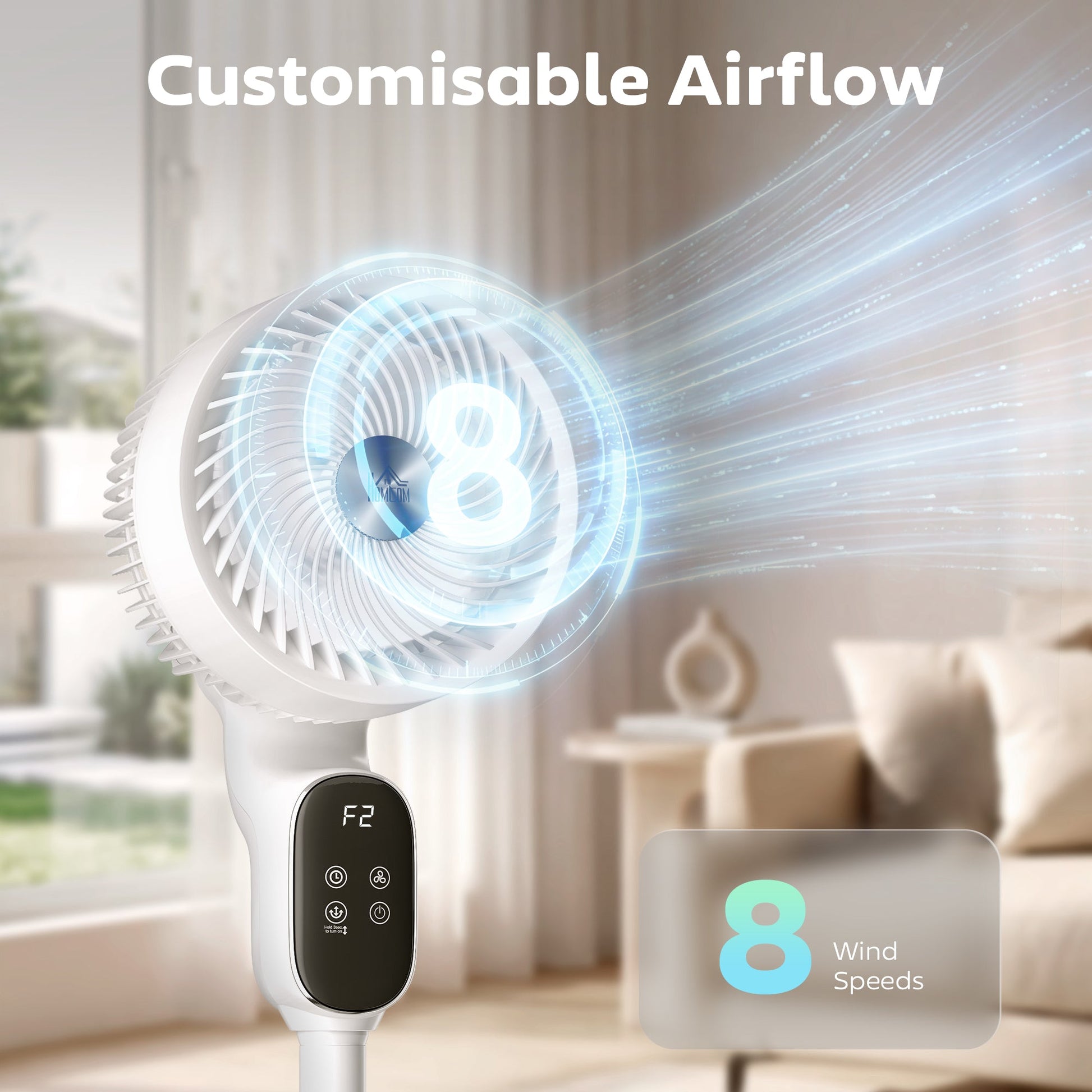 20 dB Silent Standing Fan for Bedroom, 39" Pedestal Fan with Remote, 90° Oscillating, 8 Speeds, Adjustable Height, 12H Timer, Aroma Diffuser, LED Display, White