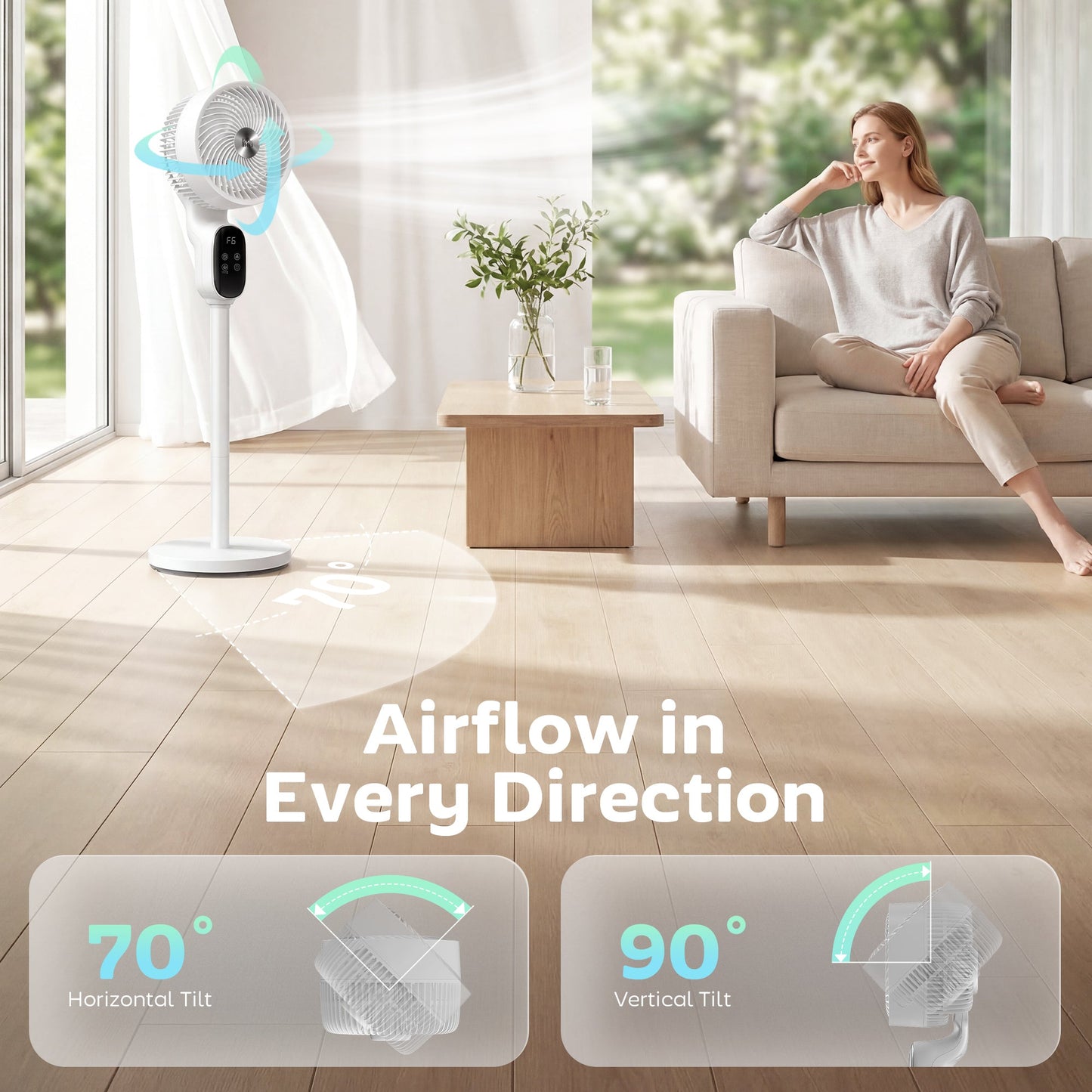 20 dB Silent Standing Fan for Bedroom, 39" Pedestal Fan with Remote, 90° Oscillating, 8 Speeds, Adjustable Height, 12H Timer, Aroma Diffuser, LED Display, White