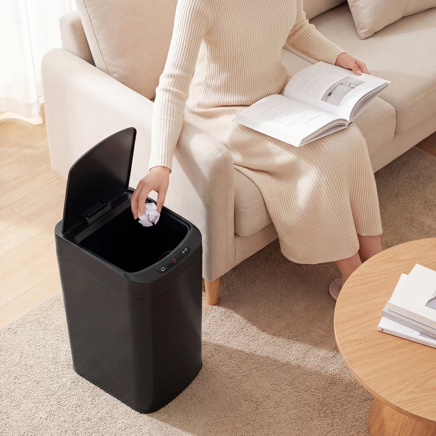 12L Sensor Bin, Automatic Touchless Motion Sensor Kitchen Bin, Compact Trash Can with Fingerprint Resistant Stainless Steel for Hygienic Gyms, Home Office Use, Black