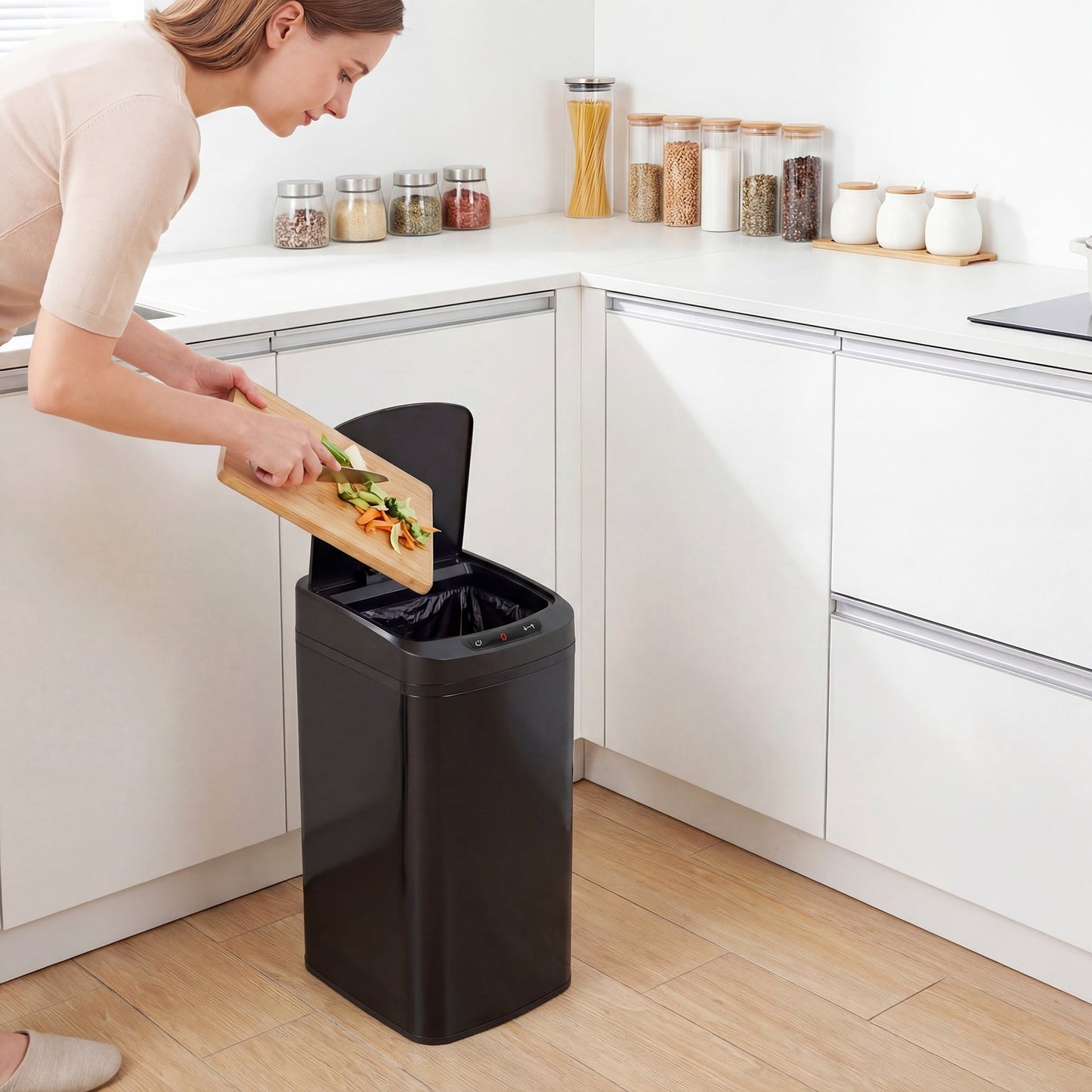 12L Sensor Bin, Automatic Touchless Motion Sensor Kitchen Bin, Compact Trash Can with Fingerprint Resistant Stainless Steel for Hygienic Gyms, Home Office Use, Black