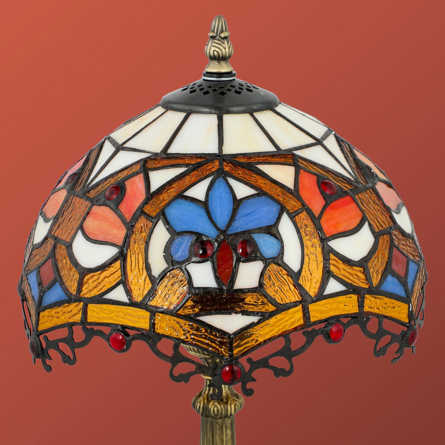 Tiffany Lamp, Stained Glass Table Lamp, Handcrafted Artisan Collectible, Suitable for Living Room and Bedside, Multi-Coloured, Ф25 x 45Hcm, Zinc Alloy.