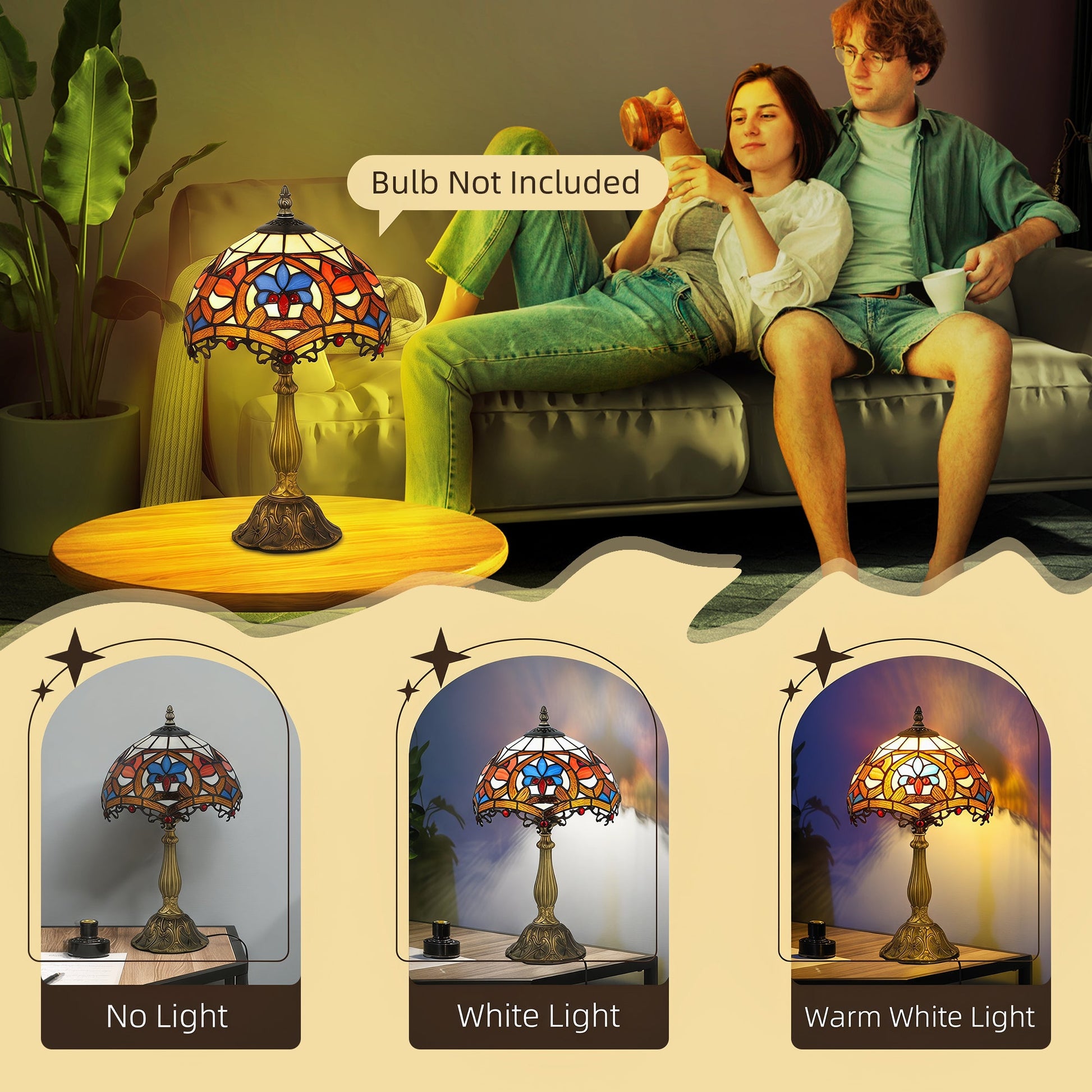 Tiffany Lamp, Stained Glass Table Lamp, Handcrafted Artisan Collectible, Suitable for Living Room and Bedside, Multi-Coloured, Ф25 x 45Hcm, Zinc Alloy.