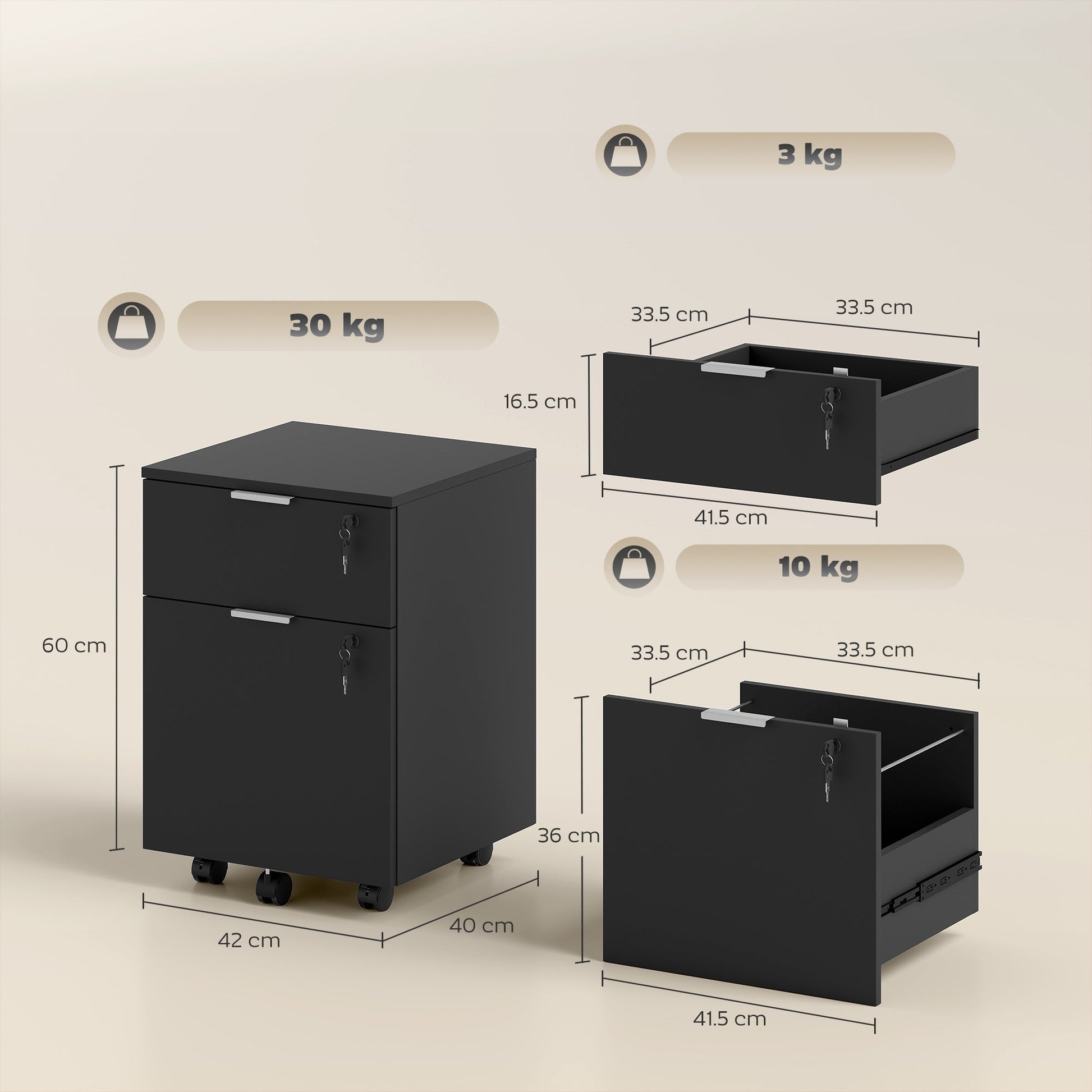 Mobile File Cabinet with Wheels and Lock, 2 Drawer Under Desk Office Cabinet, Adjustable A4 and Letter Hanging Bars, Black