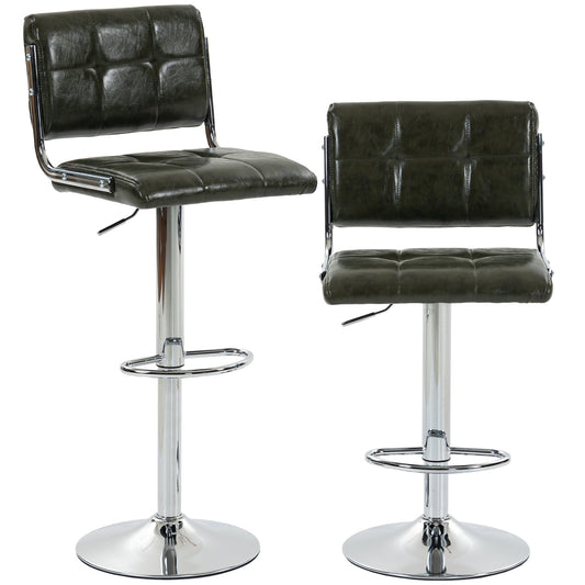 Breakfast Bar Stools Set of 2, Modern PU Leather Swivel BarStools, Adjustable Counter Height Bar Chairs with Backrest and Footrest for Kitchen Island, Dining Room, Bar, Green