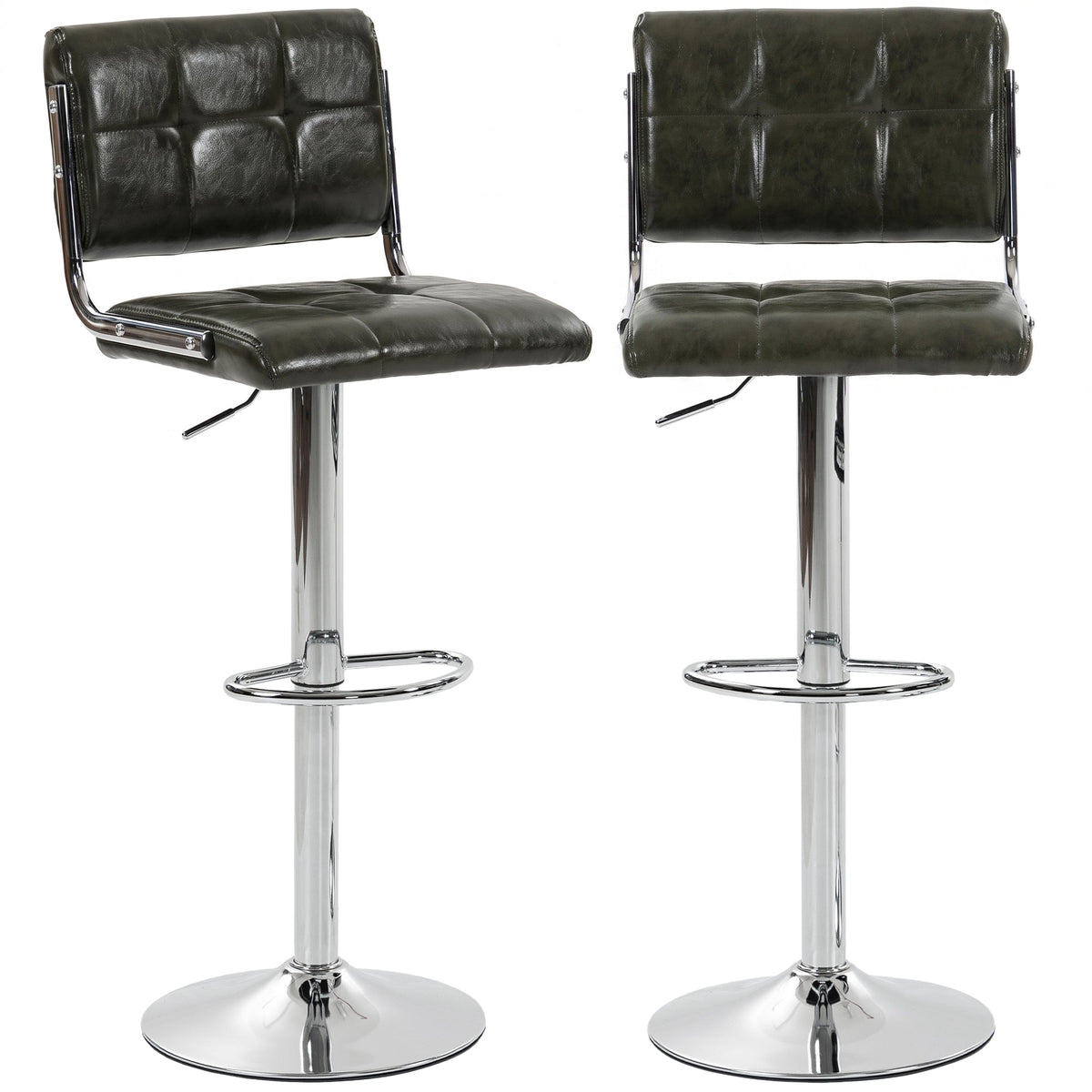 Breakfast Bar Stools Set of 2, Modern PU Leather Swivel BarStools, Adjustable Counter Height Bar Chairs with Backrest and Footrest for Kitchen Island, Dining Room, Bar, Green