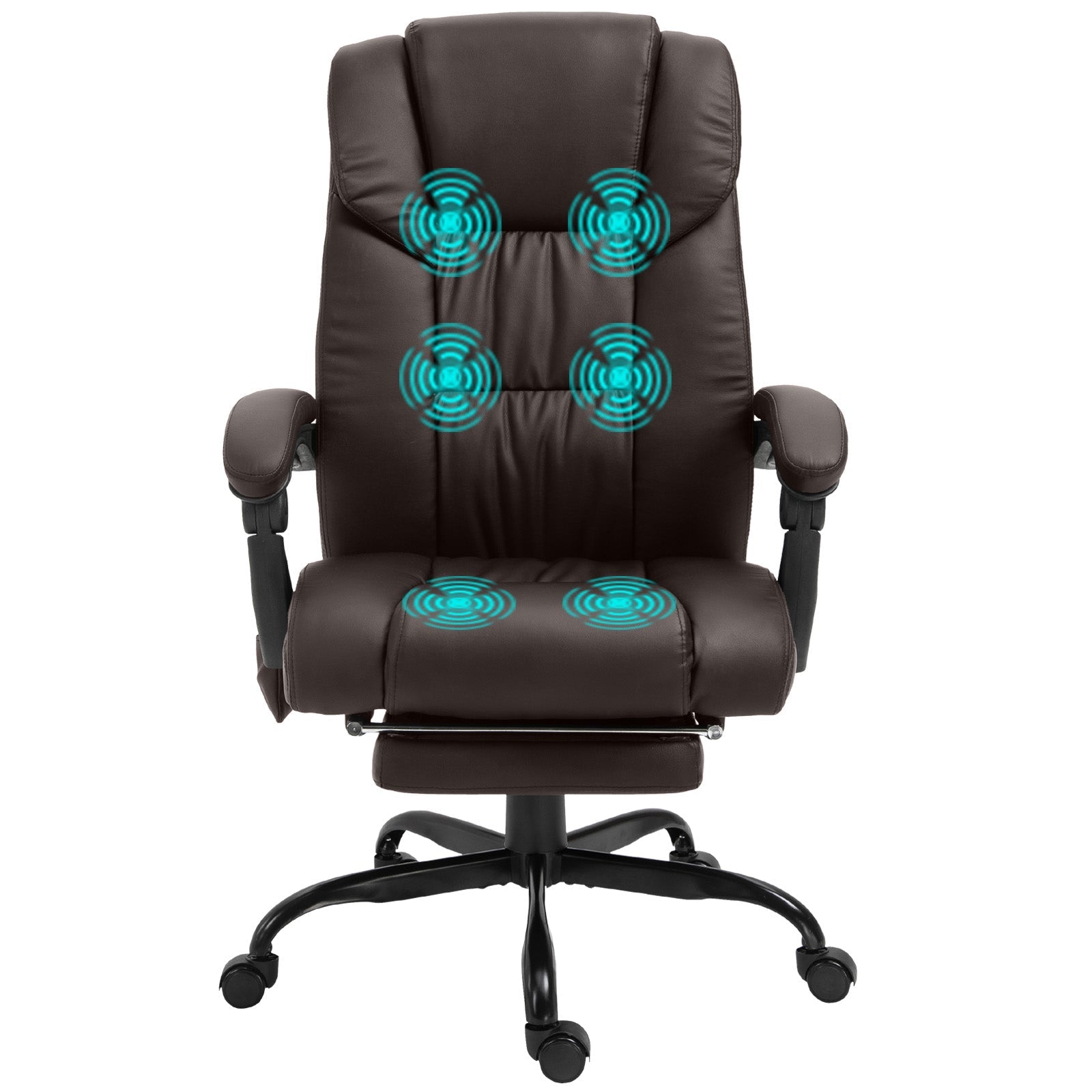 Vinsetto 6-Point Massage Office Chair, PU Leather Desk Chair with Adjustable Height and Footrest for Home Office, Brown