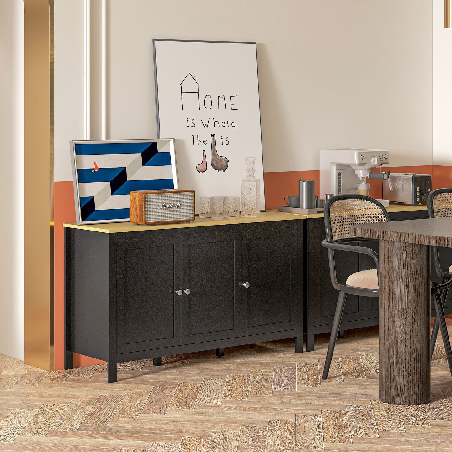 Sideboard Buffet Storage Cabinet, Modern Kitchen Cupboard with 3 Doors and 2 Adjustable Shelves for Dining Room, Living Room, Black