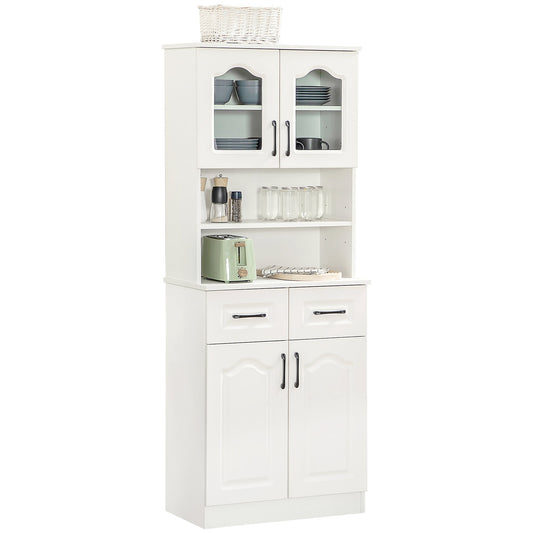Kitchen Cupboard, Freestanding Storage Cabinet with 2 Adjustable Shelves, 2 Drawers and Open Counter for Living Room, Dining Room, 168cm, White