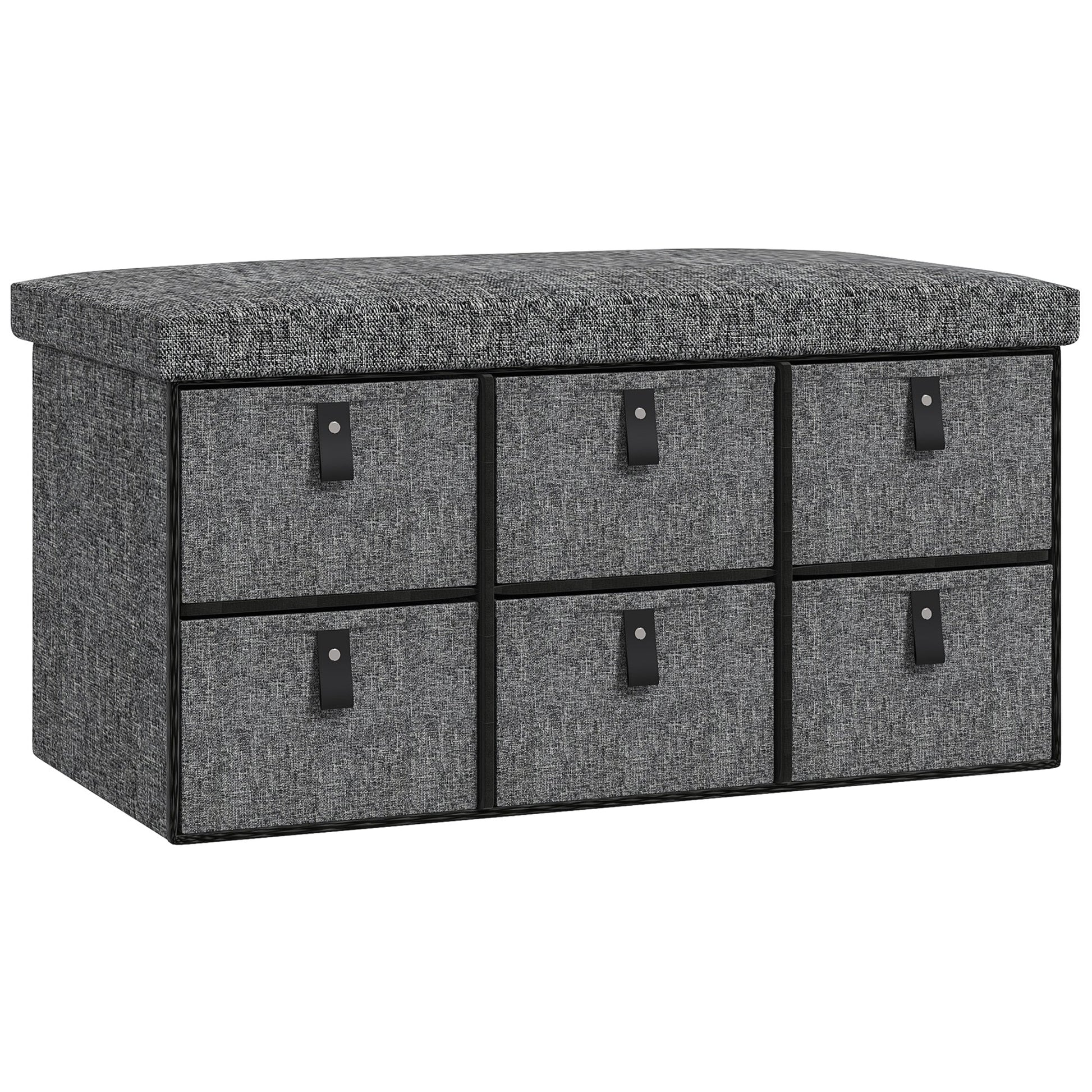 HOMCOM Shoe Bench with Seat, Shoe Storage Bench with Cushion and 6 Fabric Drawers for Entryway, Hallway, Living Room, Bedroom, Dark Grey