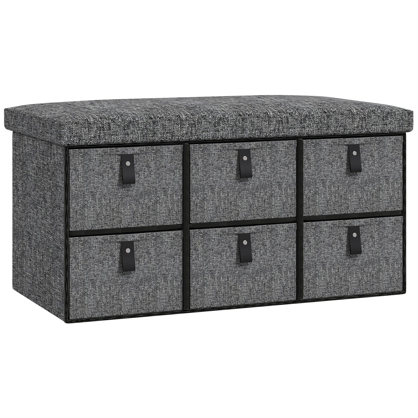 HOMCOM Shoe Bench with Seat, Shoe Storage Bench with Cushion and 6 Fabric Drawers for Entryway, Hallway, Living Room, Bedroom, Dark Grey