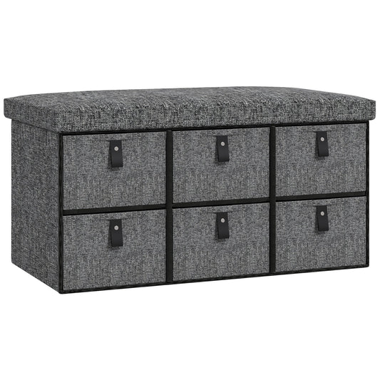 HOMCOM Shoe Bench with Seat, Shoe Storage Bench with Cushion and 6 Fabric Drawers for Entryway, Hallway, Living Room, Bedroom, Dark Grey