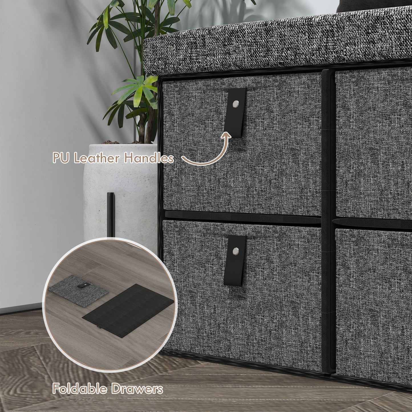 HOMCOM Shoe Bench with Seat, Shoe Storage Bench with Cushion and 6 Fabric Drawers for Entryway, Hallway, Living Room, Bedroom, Dark Grey