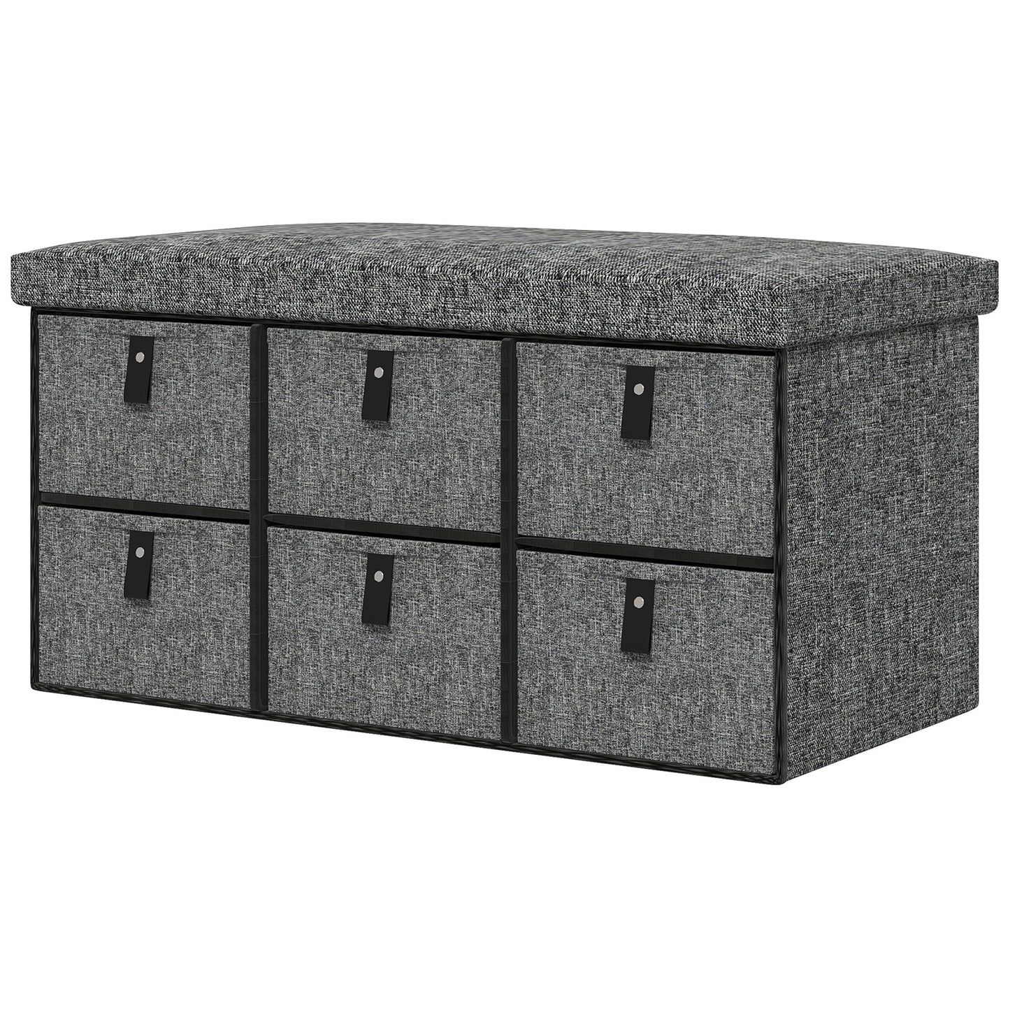 HOMCOM Shoe Bench with Seat, Shoe Storage Bench with Cushion and 6 Fabric Drawers for Entryway, Hallway, Living Room, Bedroom, Dark Grey