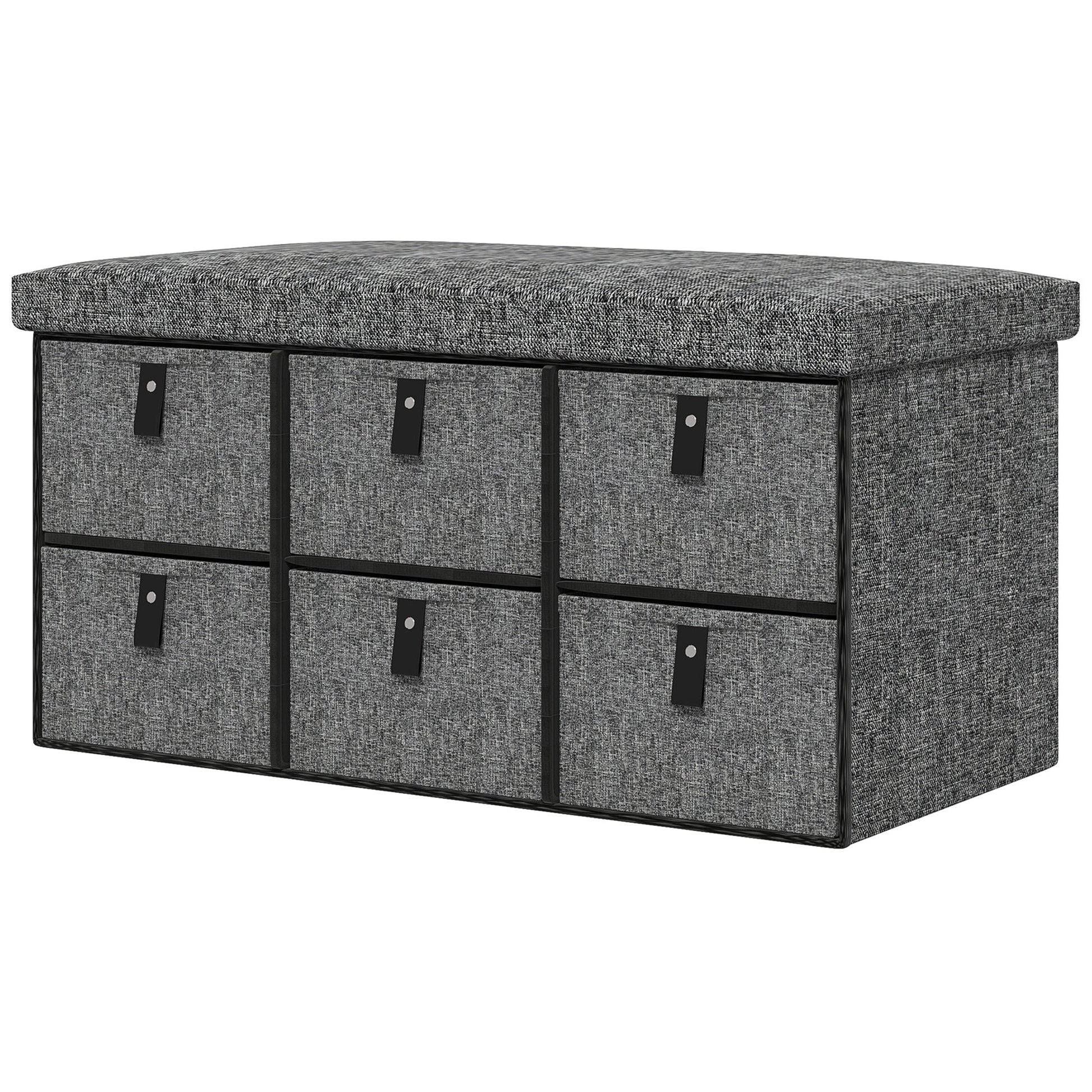 HOMCOM Shoe Bench with Seat, Shoe Storage Bench with Cushion and 6 Fabric Drawers for Entryway, Hallway, Living Room, Bedroom, Dark Grey