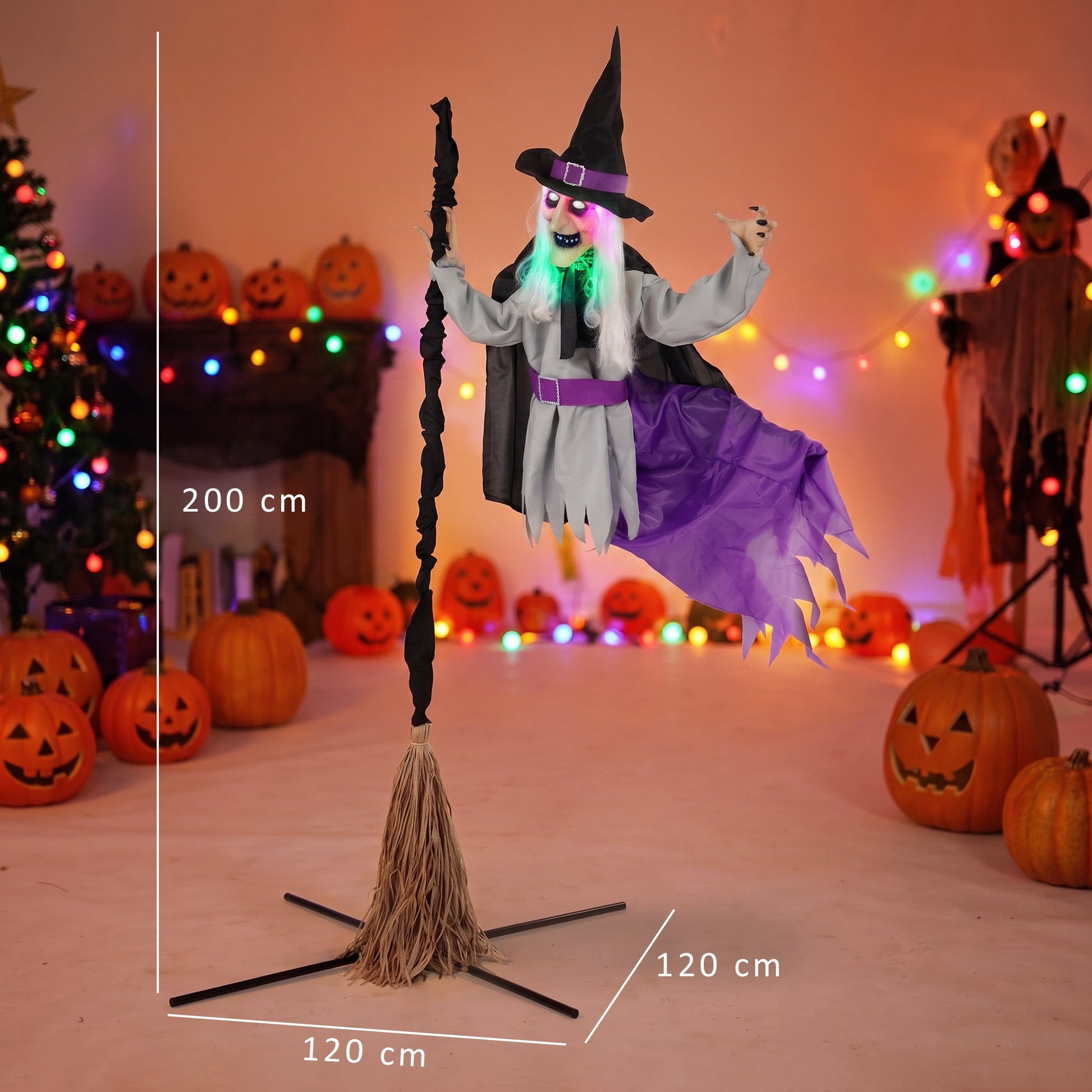 79"/200cm Life Size Animated Flying Witch Halloween Decorations Outdoor Indoor, Scary Halloween Animatronics Decor with Sound Touch Activated, Light Up Animated Prop for Yard Garden