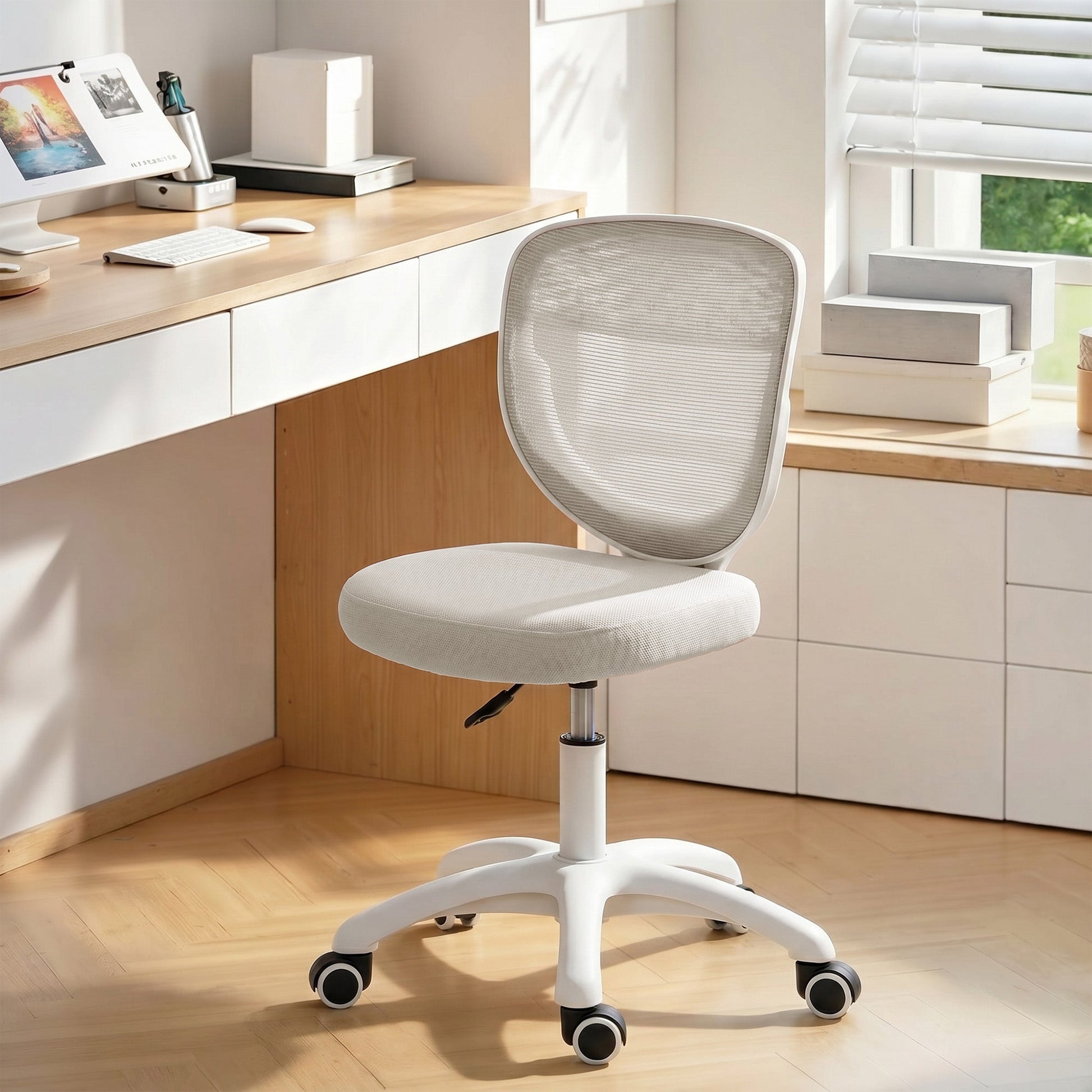 Ergonomic Office Chair, Armless Computer Desk Chair with Breathable Mesh Back, Padded Seat and Swivel Wheels, Adjustable Height for Home Office Study Bedroom, Grey