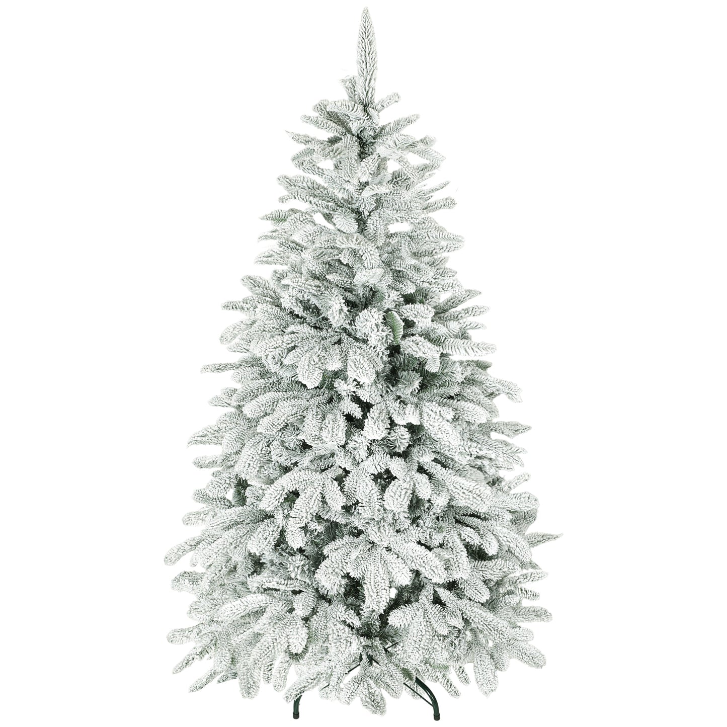 5 ft Artificial Flocked Christmas Tree with 717 Branches, Hinged Xmas Tree with Foldable Metal Stand, Easy Assembly for Home Office Decor
