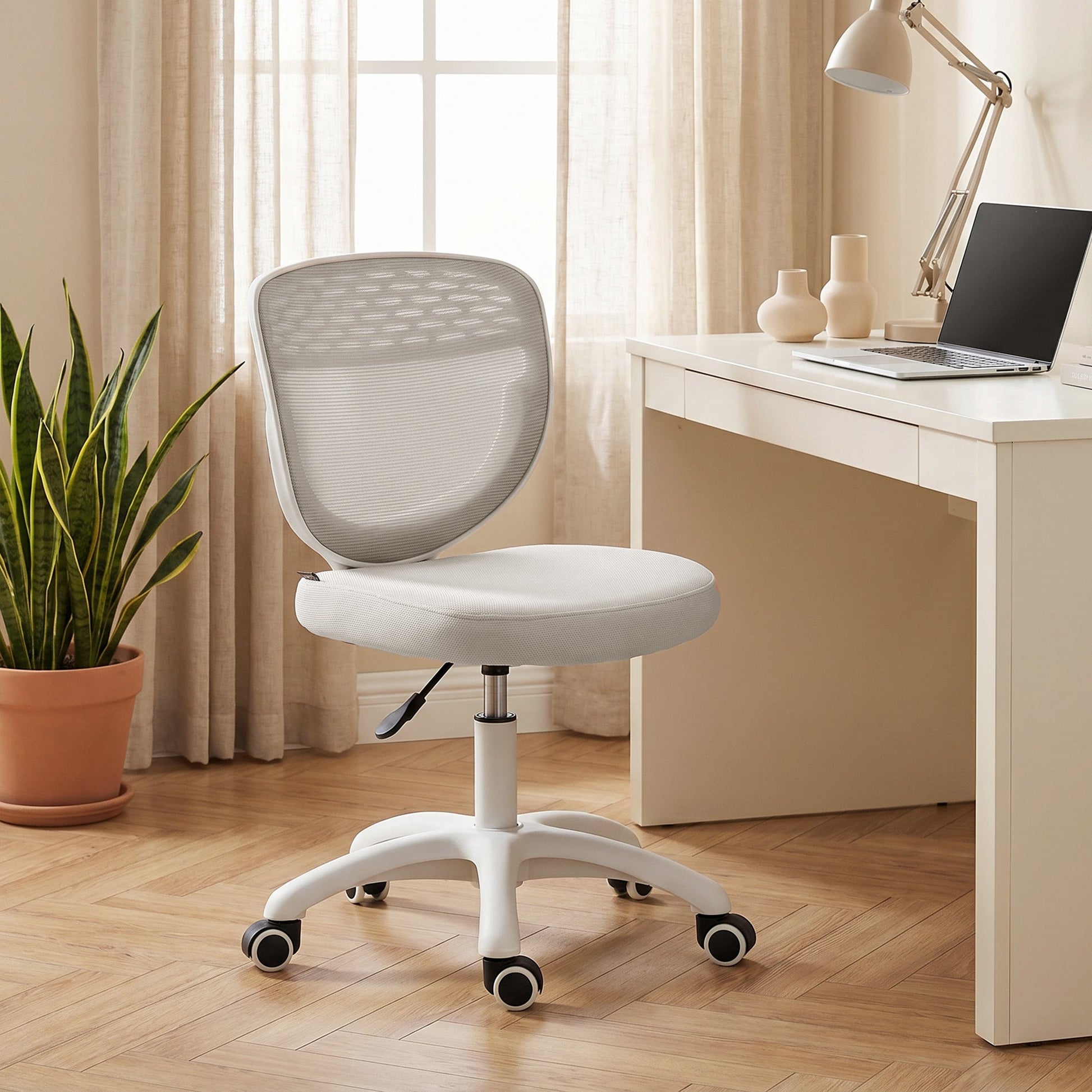 Ergonomic Office Chair, Armless Computer Desk Chair with Breathable Mesh Back, Padded Seat and Swivel Wheels, Adjustable Height for Home Office Study Bedroom, Grey