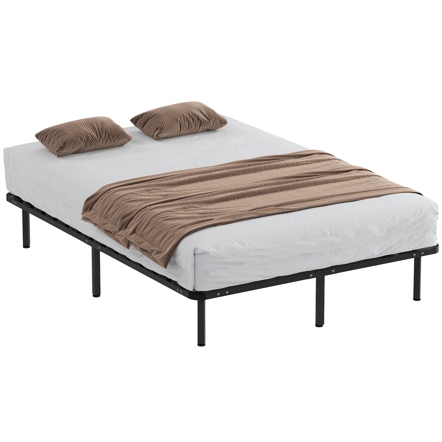 4ft6 Double Bed Frame, Metal Platform Bed Frame with 2 x 14 Wood Slats, No Box Spring Needed, Underbed Storage, Easy to Assemble, Black