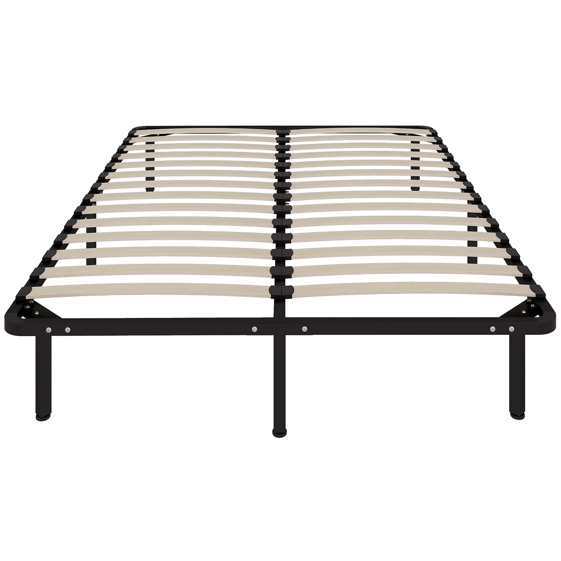 4ft6 Double Bed Frame, Metal Platform Bed Frame with 2 x 14 Wood Slats, No Box Spring Needed, Underbed Storage, Easy to Assemble, Black