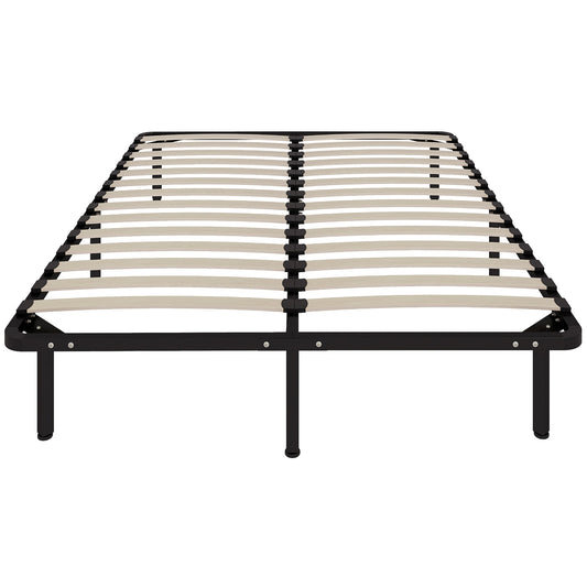 4ft6 Double Bed Frame, Metal Platform Bed Frame with 2 x 14 Wood Slats, No Box Spring Needed, Underbed Storage, Easy to Assemble, Black