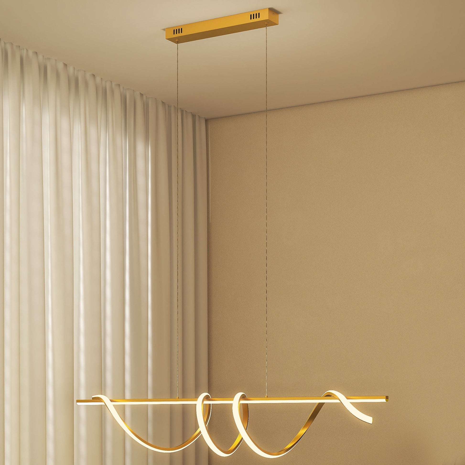 LED Pendant Light, Modern Ceiling Light with 3000K/4000K/6000K Temperatures, Adjustable Height Hanging Fixture with Wall Switch for Kitchen Island, Dining Room, Gold Tone