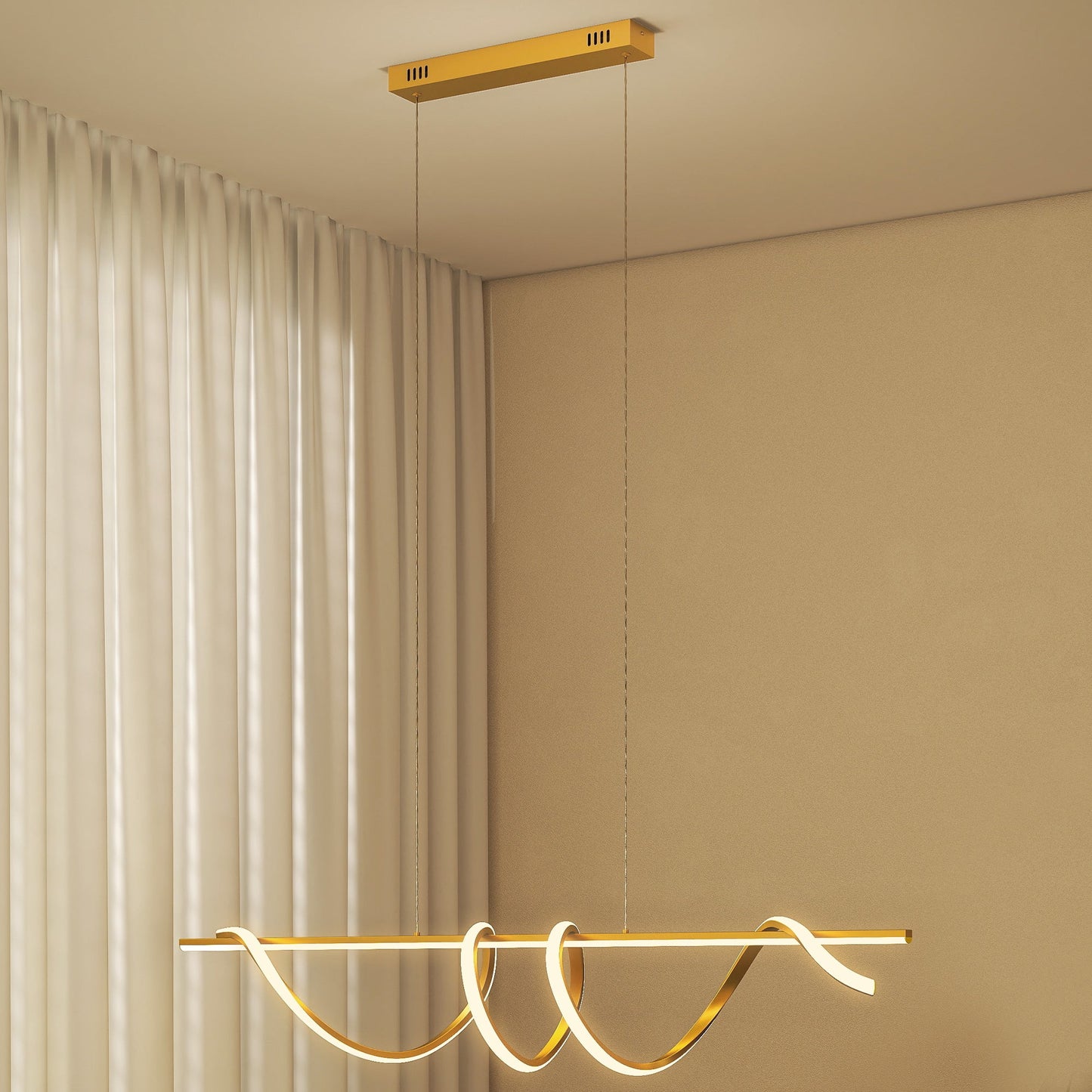 LED Pendant Light, Modern Ceiling Light with 3000K/4000K/6000K Temperatures, Adjustable Height Hanging Fixture with Wall Switch for Kitchen Island, Dining Room, Gold Tone