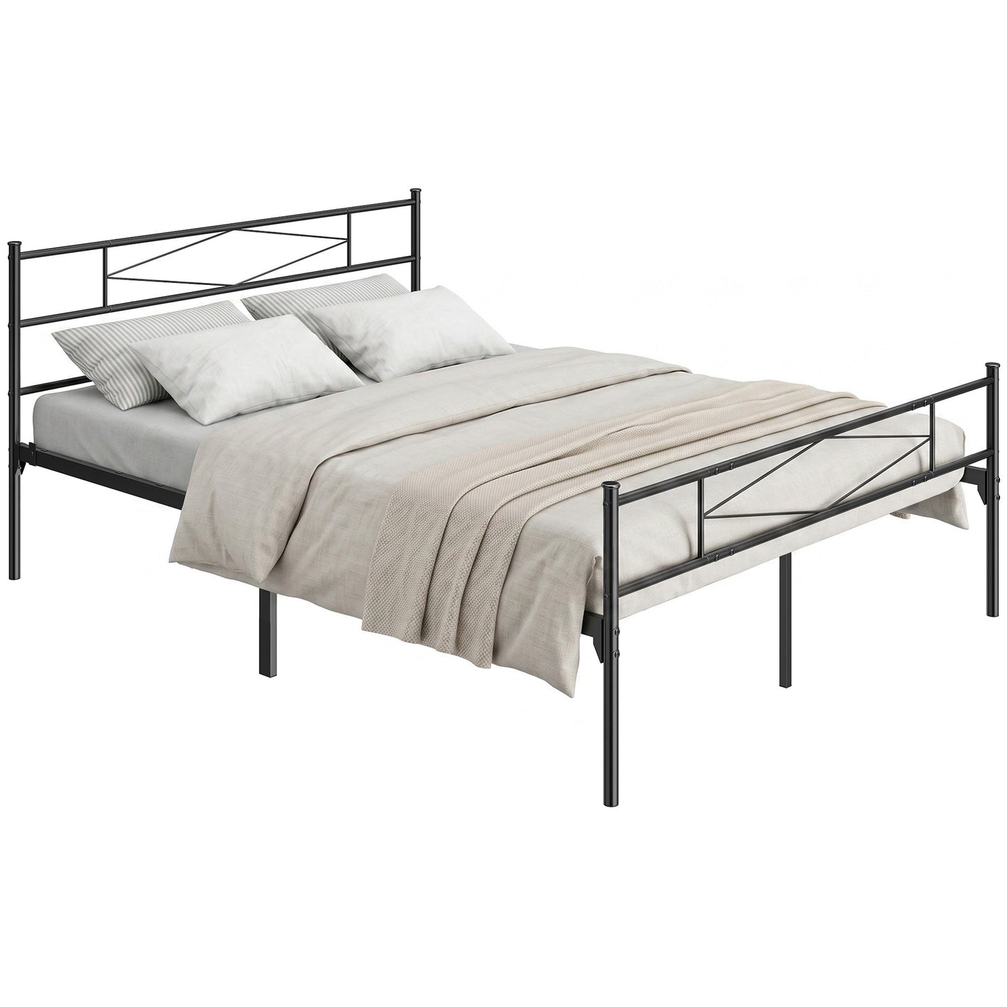 5ft King Bed Frame with Headboard and Footboard, Metal Platform Bed Frame with 32 cm Underbed Storage, Steel Slat Support, Noise-Free, No Box Spring Needed, Easy Assembly, Black