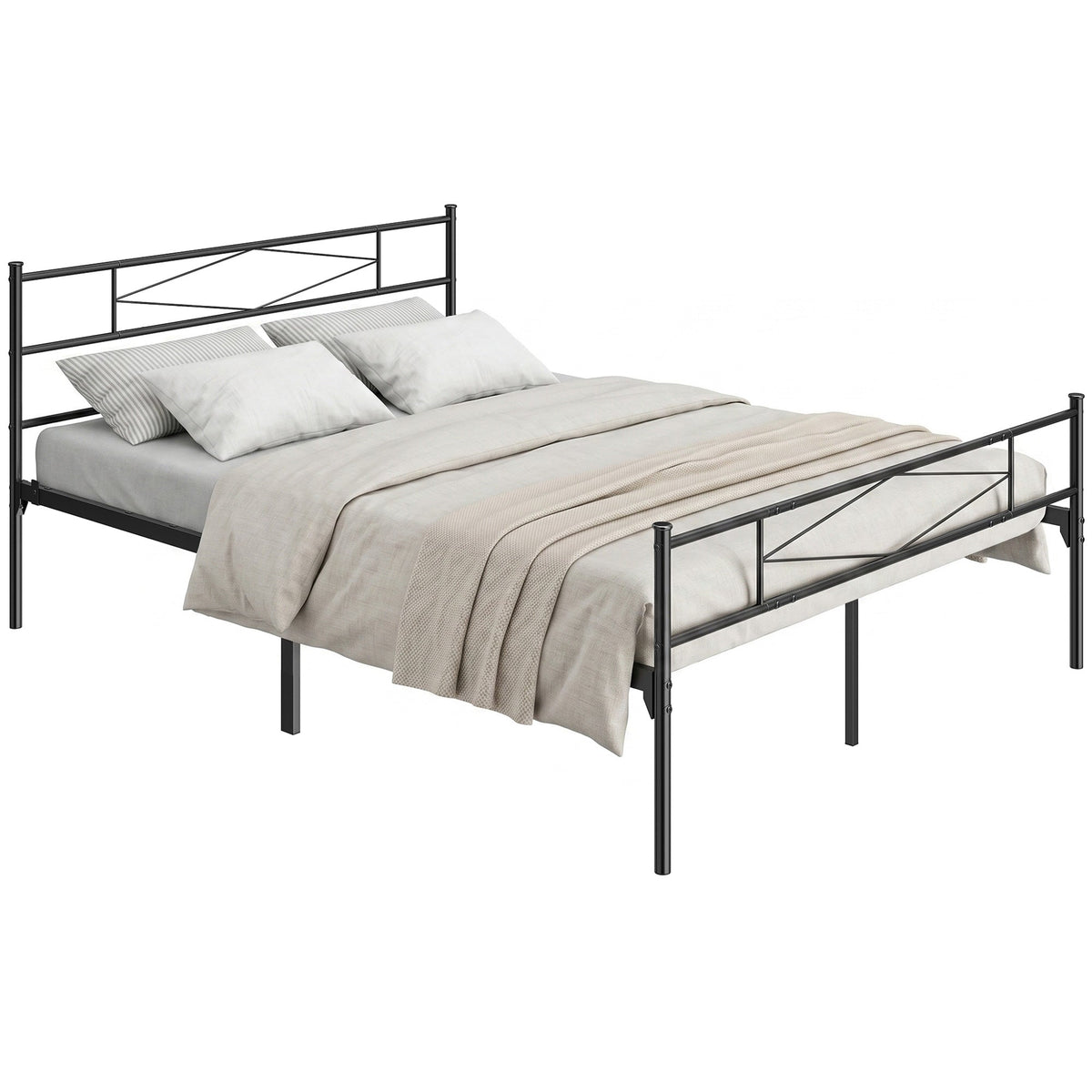 5ft King Bed Frame with Headboard and Footboard, Metal Platform Bed Frame with 32 cm Underbed Storage, Steel Slat Support, Noise-Free, No Box Spring Needed, Easy Assembly, Black