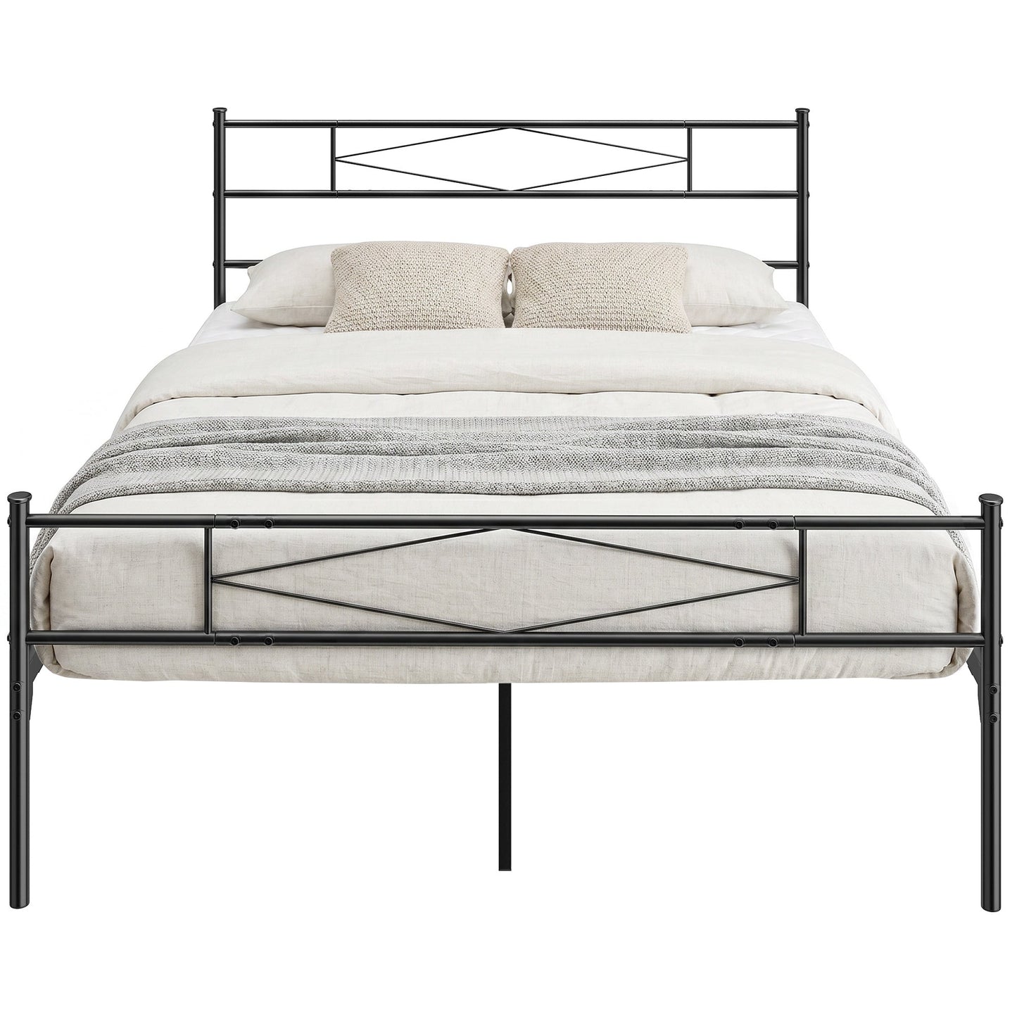 5ft King Bed Frame with Headboard and Footboard, Metal Platform Bed Frame with 32 cm Underbed Storage, Steel Slat Support, Noise-Free, No Box Spring Needed, Easy Assembly, Black