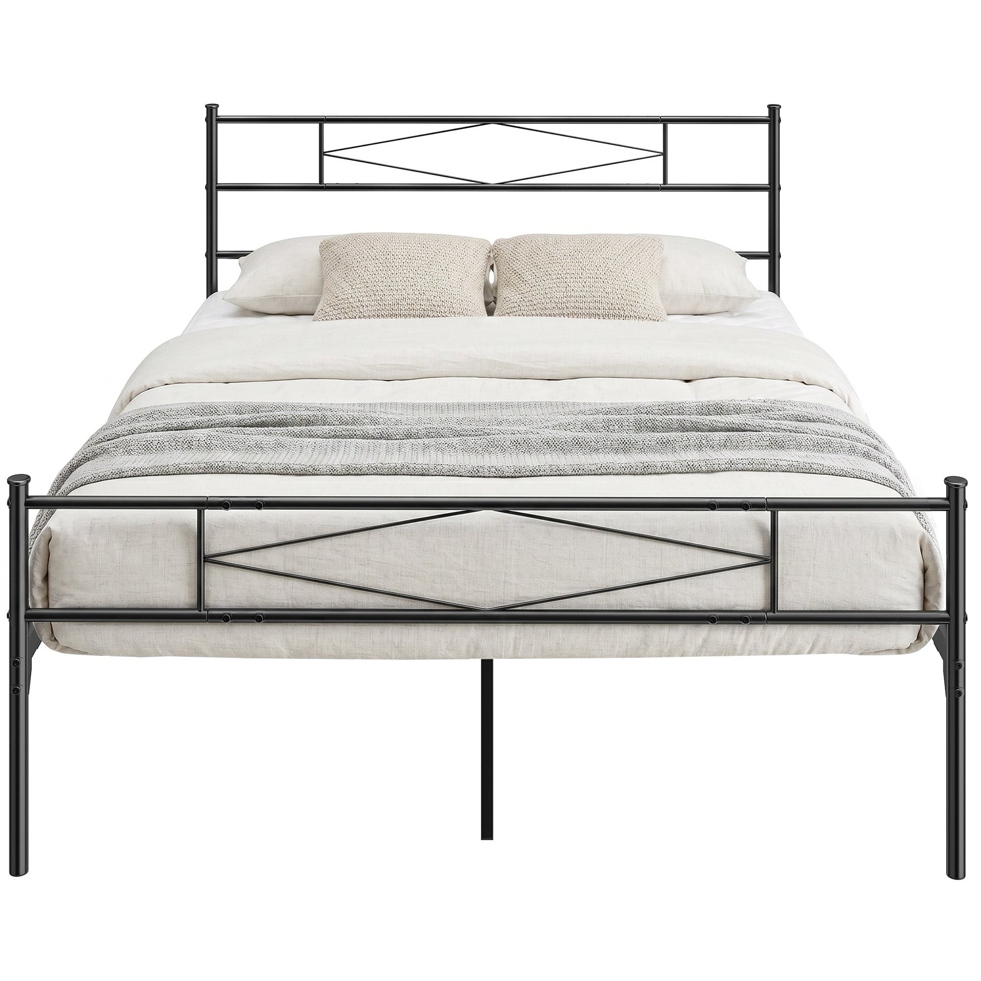 5ft King Bed Frame with Headboard and Footboard, Metal Platform Bed Frame with 32 cm Underbed Storage, Steel Slat Support, Noise-Free, No Box Spring Needed, Easy Assembly, Black