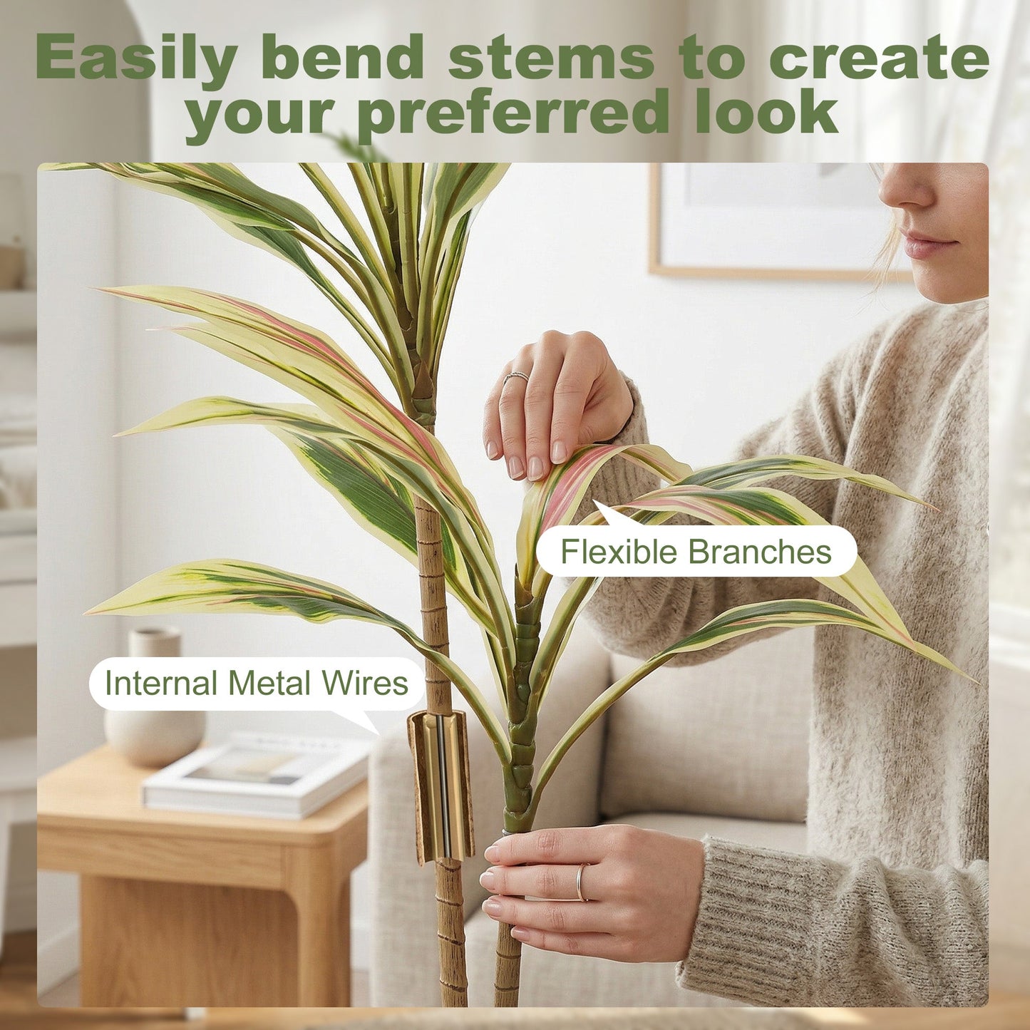 Artificial Cordyline Tree, 90 cm Fake Cordyline Tree with 29 Leaves, Realistic PEVA Faux Plant in Moss Effect Pot for Home Indoor Outdoor Decor, Yellow