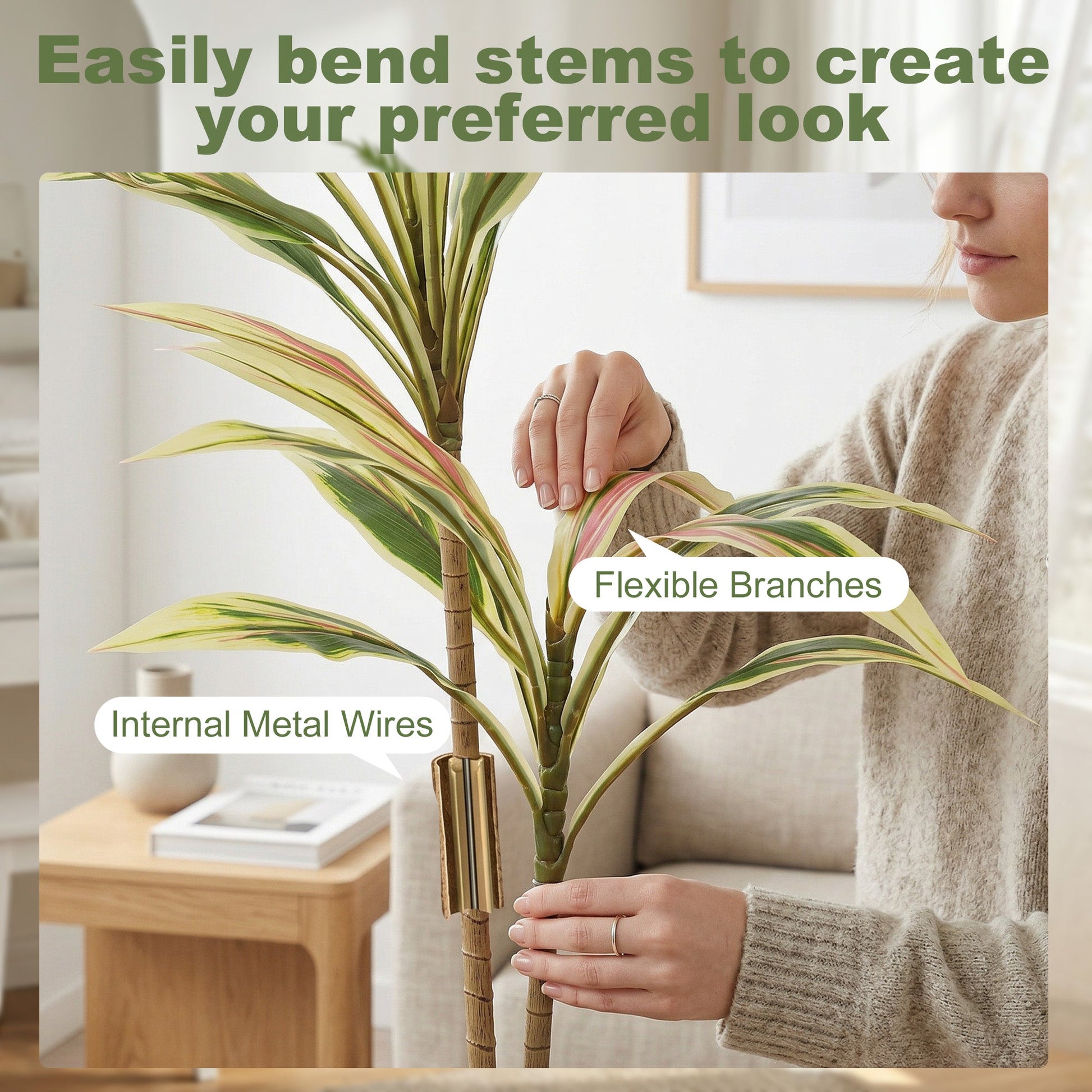 Artificial Cordyline Tree, 90 cm Fake Cordyline Tree with 29 Leaves, Realistic PEVA Faux Plant in Moss Effect Pot for Home Indoor Outdoor Decor, Yellow