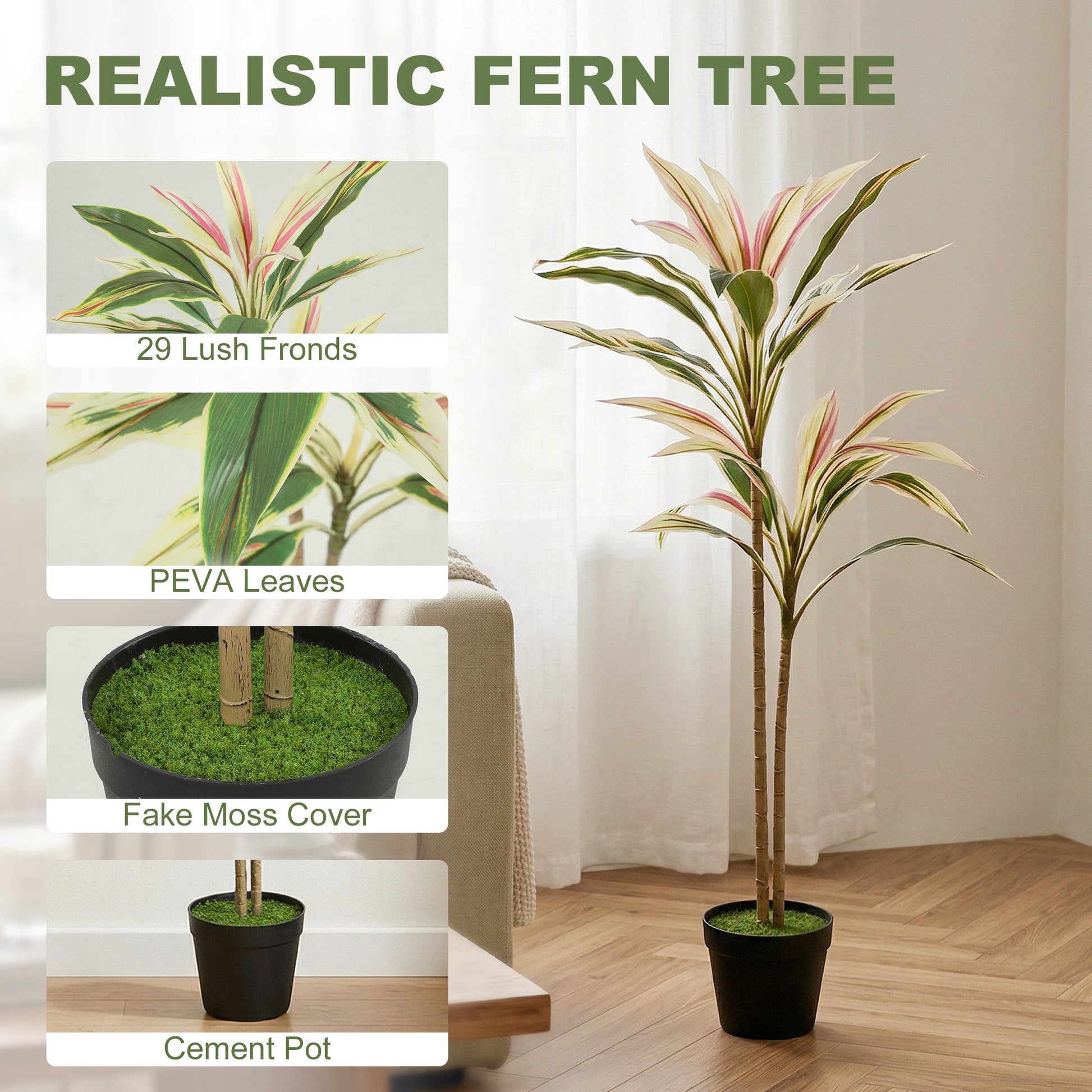 Artificial Cordyline Tree, 90 cm Fake Cordyline Tree with 29 Leaves, Realistic PEVA Faux Plant in Moss Effect Pot for Home Indoor Outdoor Decor, Yellow