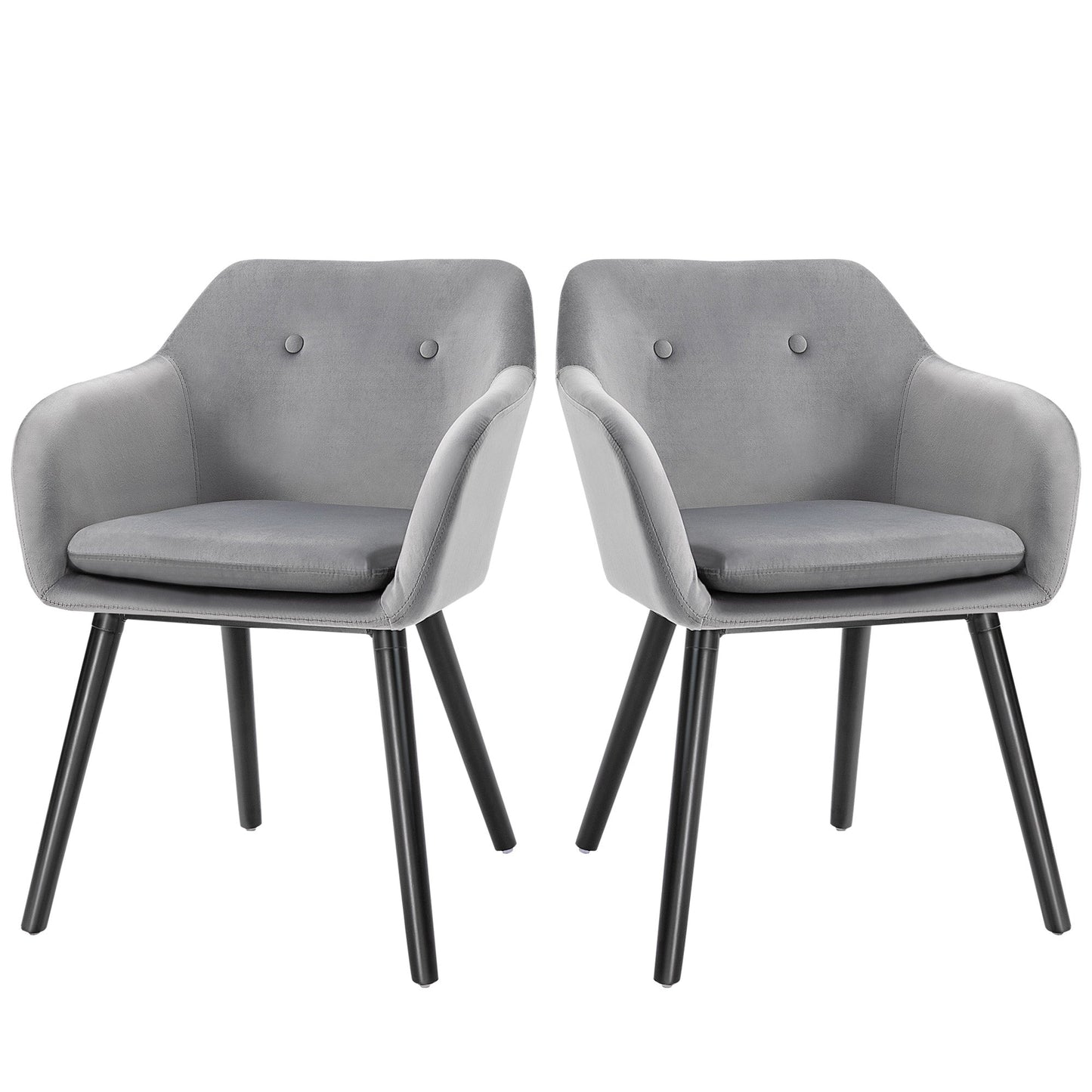 HOMCOM Dining Chairs Set of 2 Modern Upholstered Fabric Velvet-Touch Leisure Chairs with Backrest and Armrests, Lounge Reception Chairs for Home Office Kitchen Counter, Grey