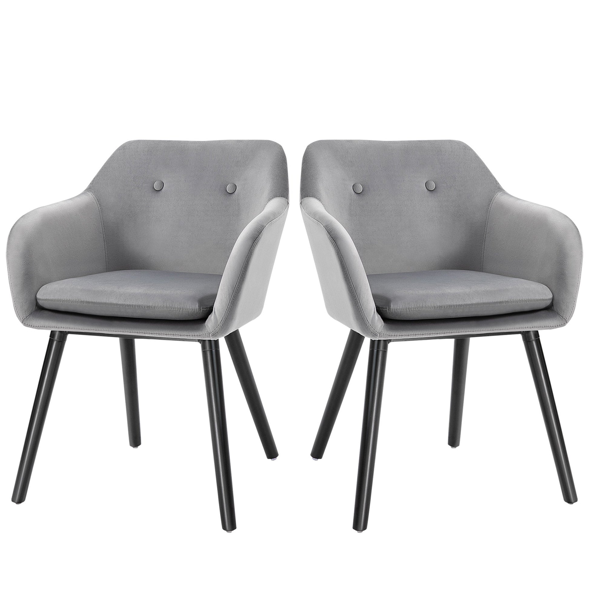 HOMCOM Dining Chairs Set of 2 Modern Upholstered Fabric Velvet-Touch Leisure Chairs with Backrest and Armrests, Lounge Reception Chairs for Home Office Kitchen Counter, Grey