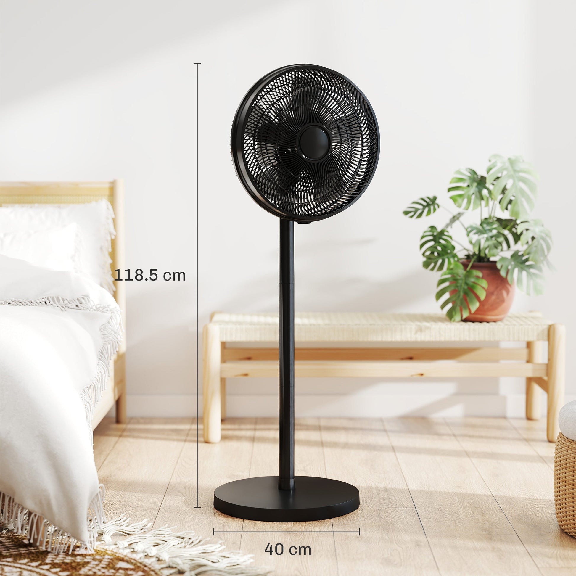 40 cm Standing Pedestal Fan, Quiet Electric Cooling Floor Fan with 80° Oscillating, Adjustable Tilt and Height, 4 Speed, 10H Timer, Remote Control, LED Display, for Home Office Bedroom, Black