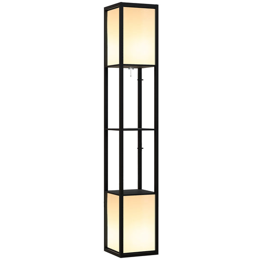 HOMCOM Floor Lamp with Shelves and Dual Light, Modern Corner Standing Lamp for Living Room, Bedroom, Bulb not Included, Black