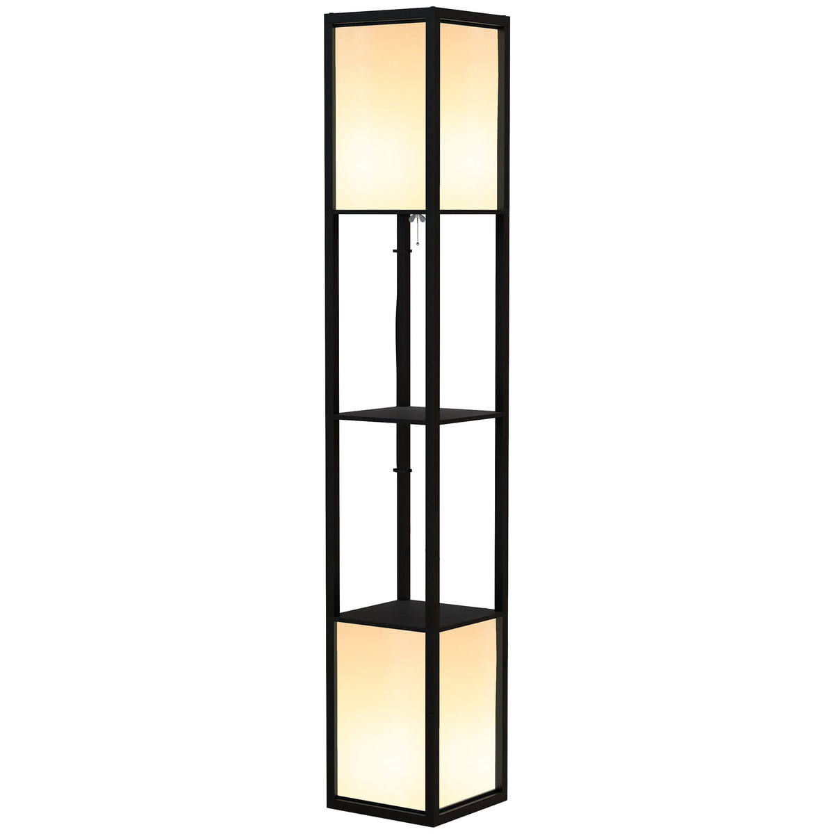 HOMCOM Floor Lamp with Shelves and Dual Light, Modern Corner Standing Lamp for Living Room, Bedroom, Bulb not Included, Black