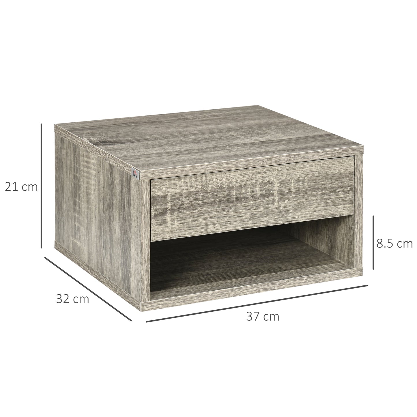 HOMCOM Floating Bedside Table Set of 2 Wall Mounted Nightstand with Storage Drawer and Open Shelf for Bedroom, Weathered Brown Wood-Effect