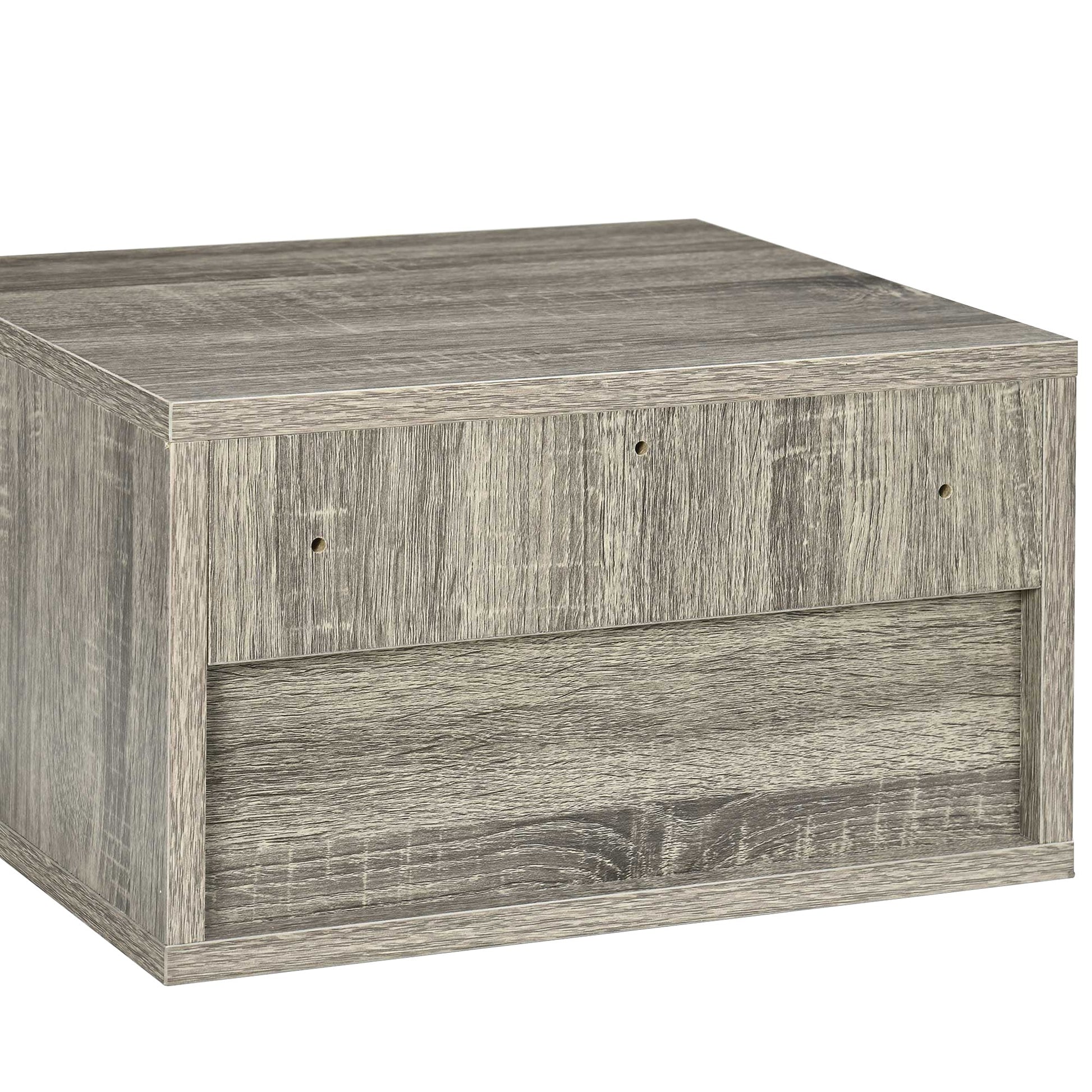 HOMCOM Floating Bedside Table Set of 2 Wall Mounted Nightstand with Storage Drawer and Open Shelf for Bedroom, Weathered Brown Wood-Effect