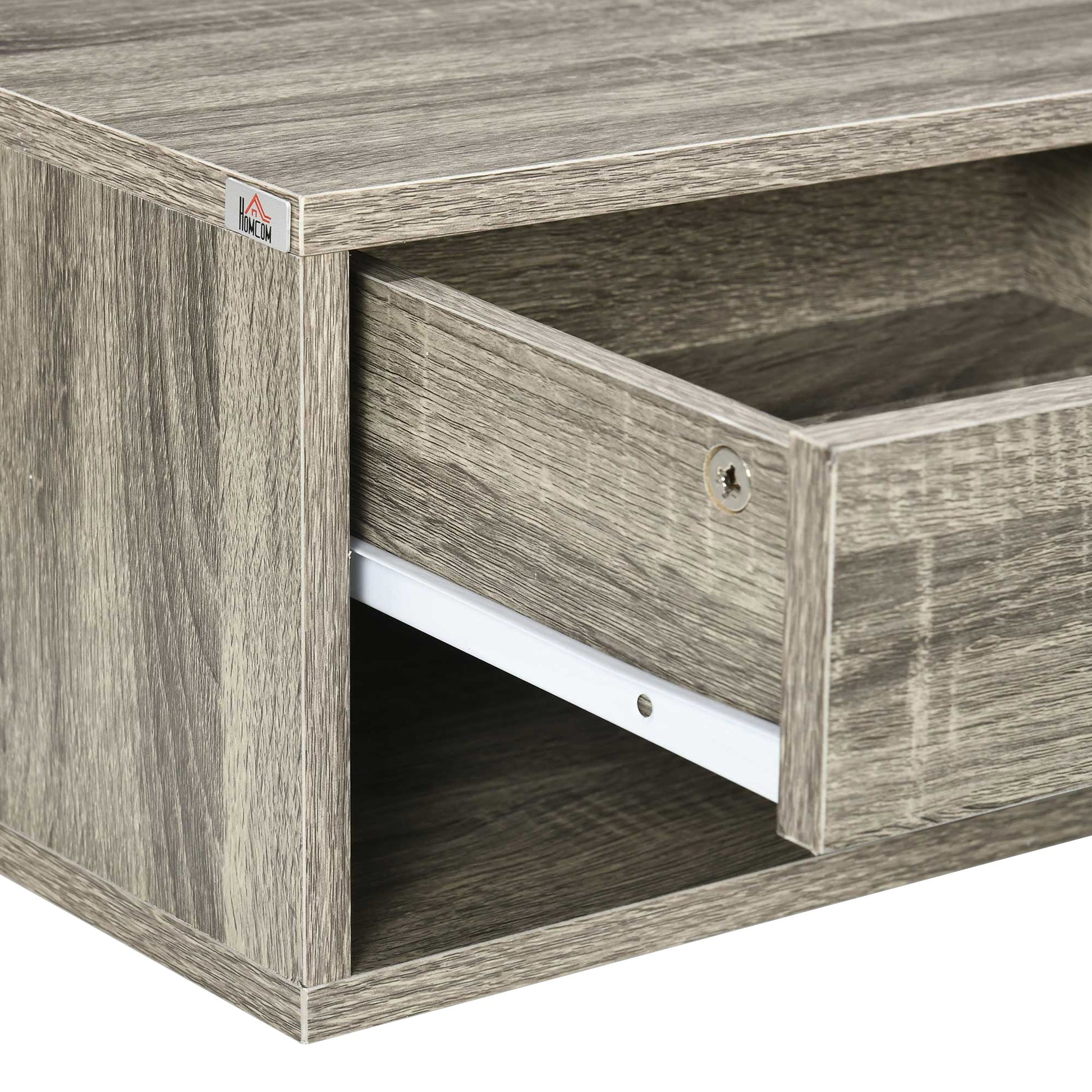 HOMCOM Floating Bedside Table Set of 2 Wall Mounted Nightstand with Storage Drawer and Open Shelf for Bedroom, Weathered Brown Wood-Effect
