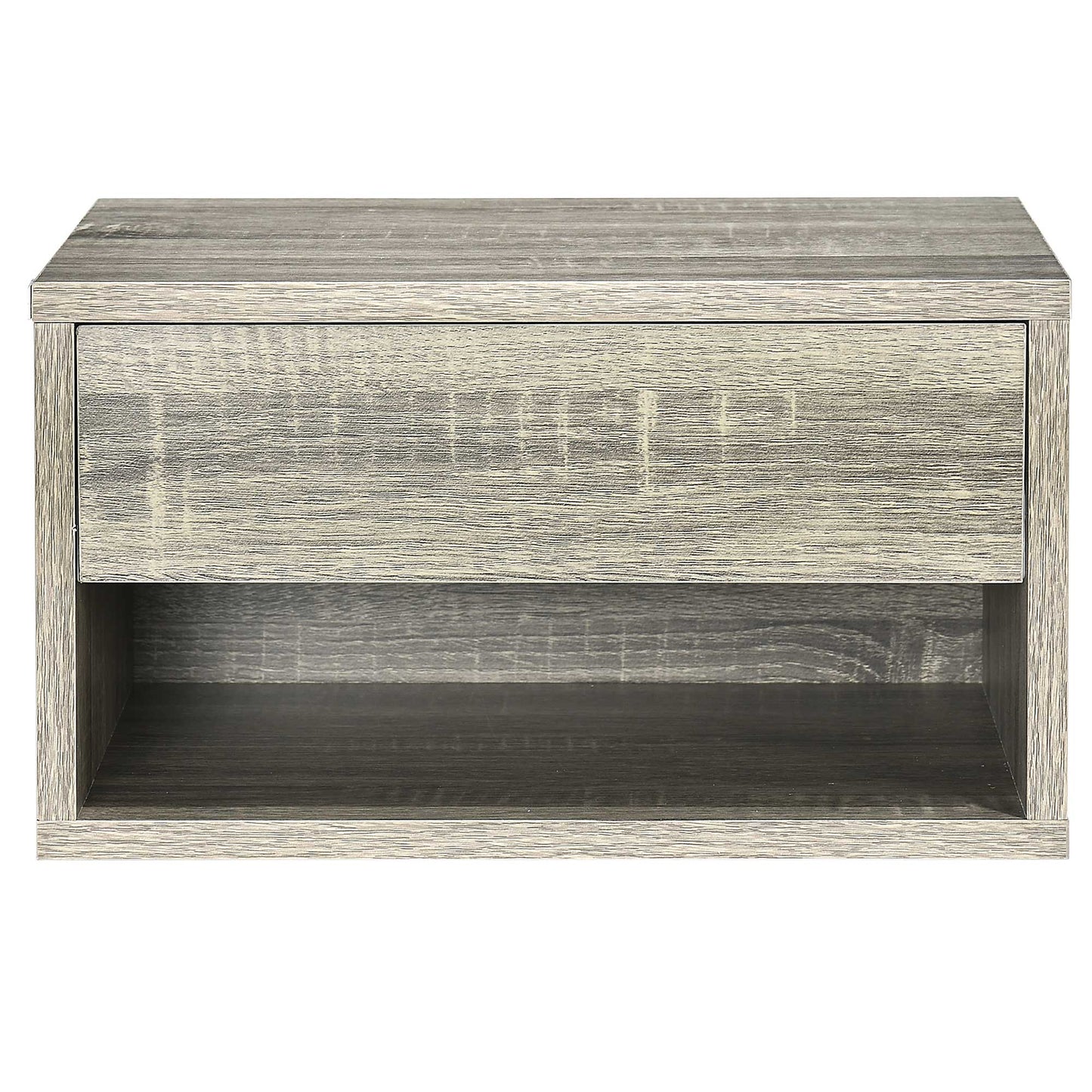 HOMCOM Floating Bedside Table Set of 2 Wall Mounted Nightstand with Storage Drawer and Open Shelf for Bedroom, Weathered Brown Wood-Effect