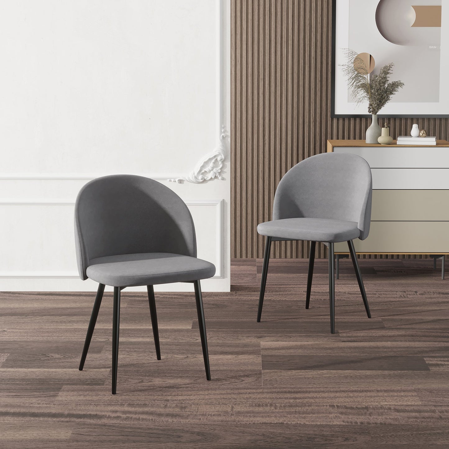HOMCOM Dining Chairs Set of 2 Contemporary Design for Office Dining Kitchen with Soft Fabric Seat and Back Living Room, Grey