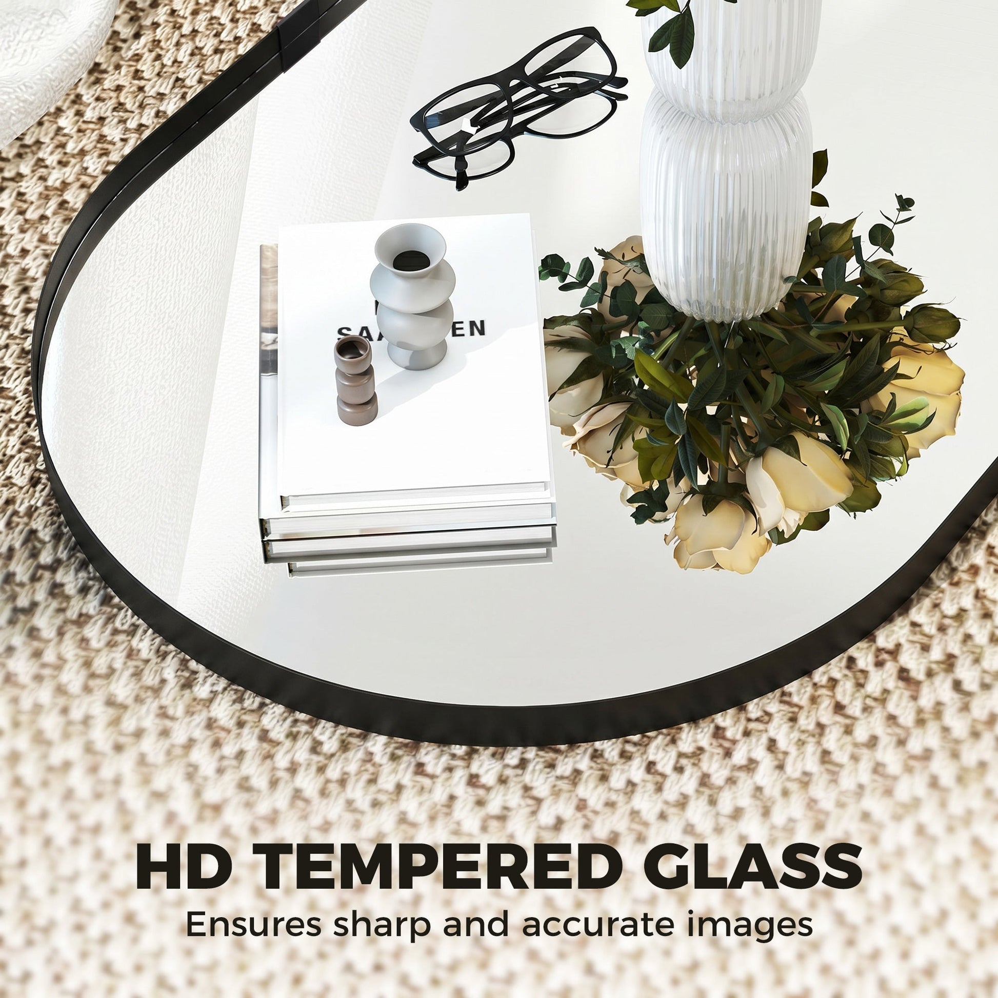 Wall Mirror with Elevated Aluminium Alloy Frame, 60 x 90 cm Bathroom Mirror with Tempered Glass for Living Room, Bedroom, Hallway, Black