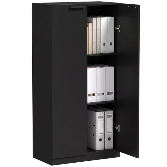 120 cm Tall Storage Cabinet Cupboard, 3-Tier File Organiser Wooden Filing Cabinet, Soft-Close Hinges, for Tool Garage Storage, Home Office, Study, Living Room, Black
