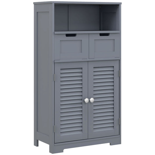 kleankin Bathroom Cabinet with Drawers, Bathroom Storage Cabinet with Louvred Doors, Open Compartment and Adjustable Shelf for Washroom, Grey
