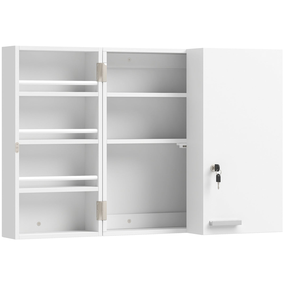 Wall Mount Medicine Cabinet with Key Lock, 3 Tier First Aid Cabinet with 2 Doors and 11 Storage Compartments, Medical Organiser for Bathroom, Home Office, 53 x 20 x 53 cm, White