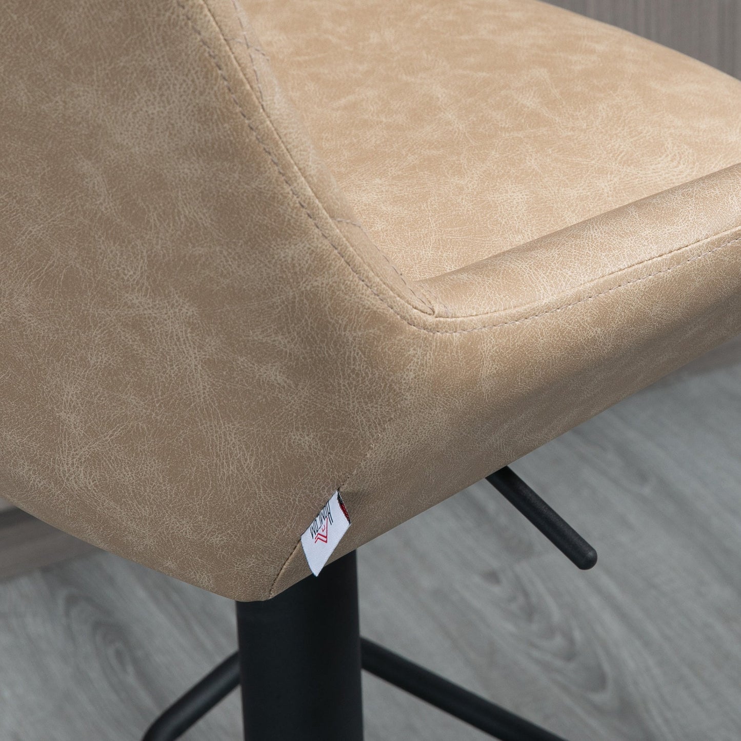 HOMCOM Breakfast Bar Stools Set of 2 with 51x40cm Wide Seat, Height Adjustable Kitchen Counter Chairs, Retro Swivel Upholstered Barstools with Back, Footrest and Steel Base, Light Khaki